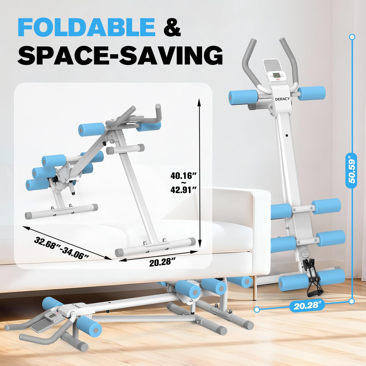 DERACY Ab Workout Machine Adjustable Ab Trainer Abdominal Trainer for Home Gym Foldable Ab Crunch Machine for Core 440 LBS (White - Blue)