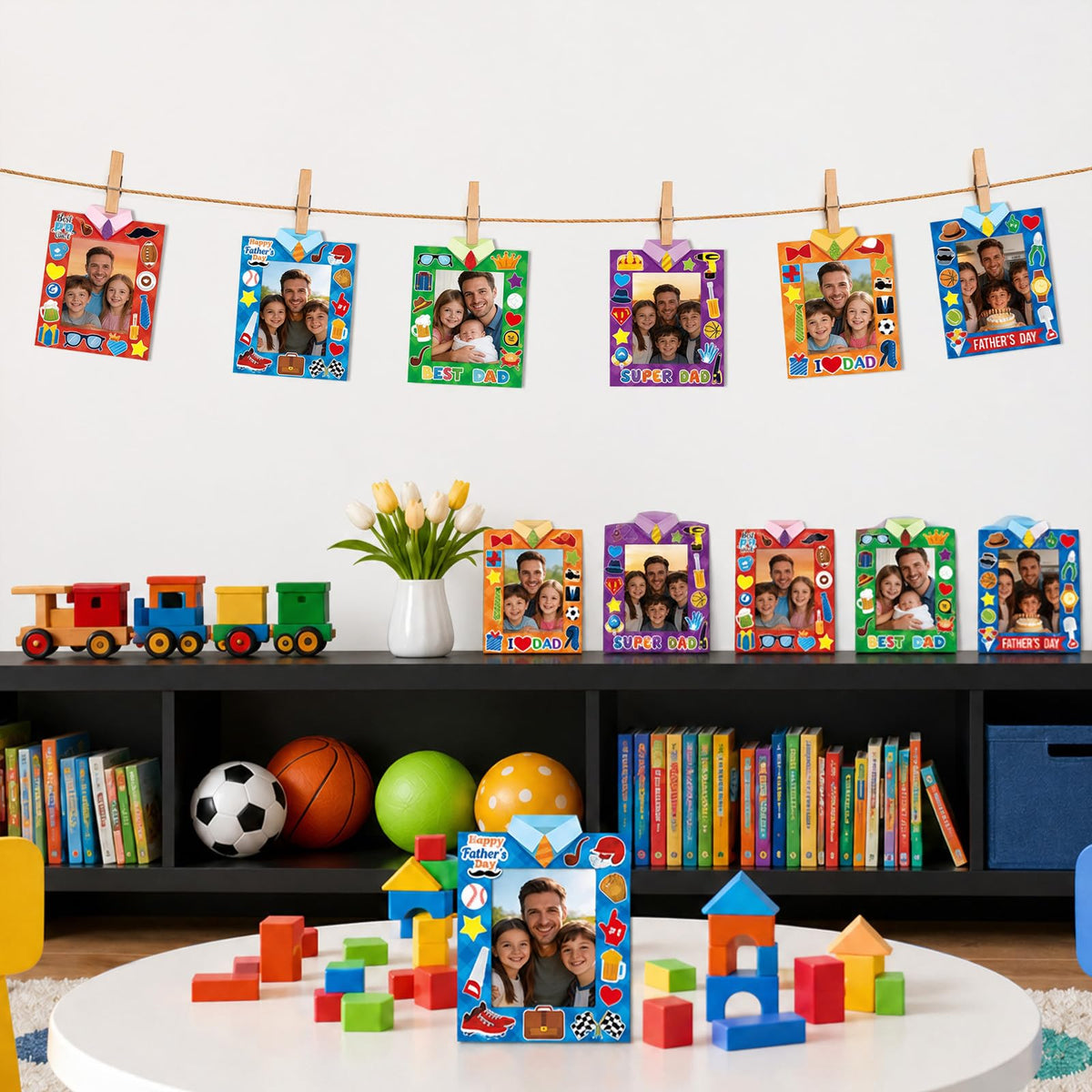 30 Packs Father's Day Picture Frame Craft with Sticker Happy Fathers Day DIY Craft Art Fathers paper photo frame Personalized Gifts for Father Dad Party Decoration Favor Home Classroom Game Activities