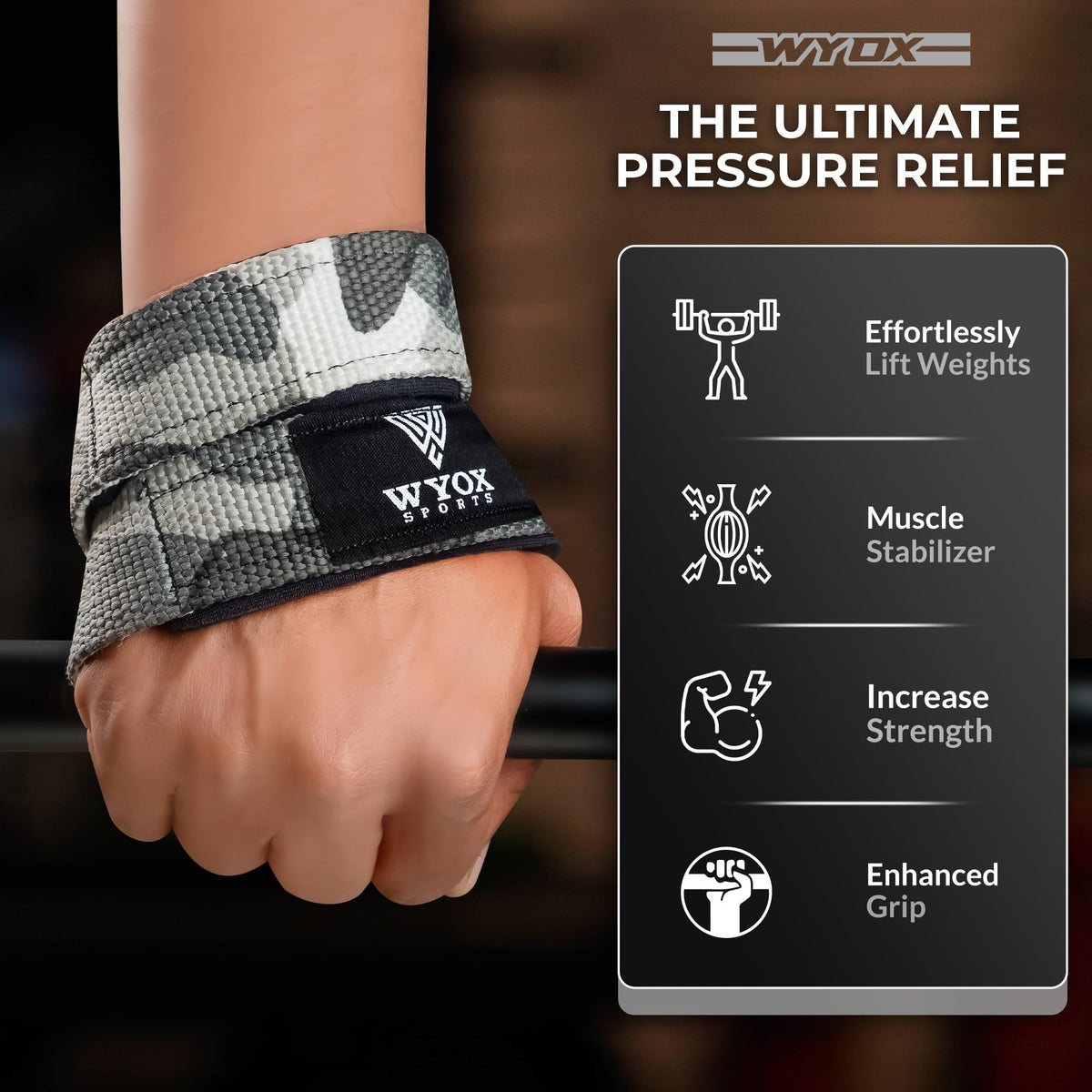WYOX Figure 8 Weight Lifting Straps for Weightlifting Heavy Duty Deadlifting Workout Straps | Wrist Wraps Gym Equipment Gear Men Women PAIR (Camo, Standard)