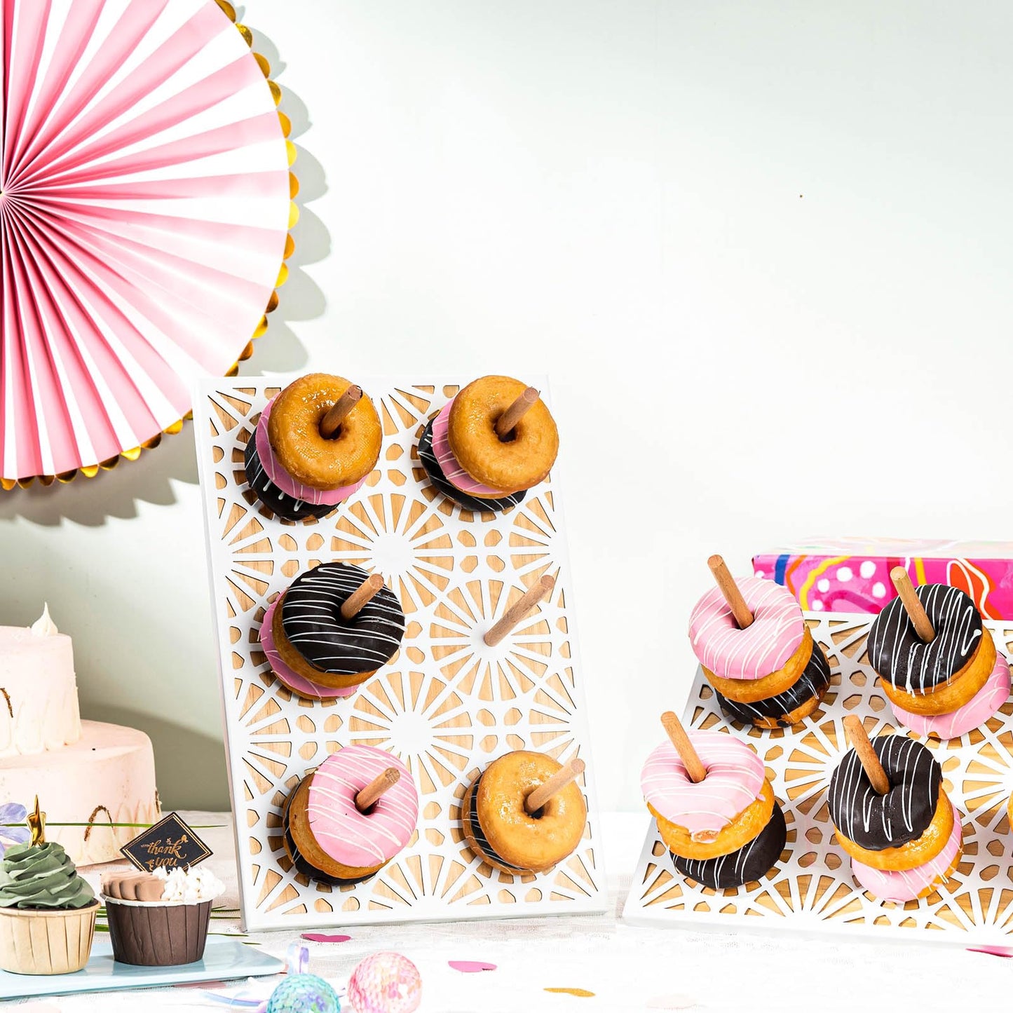 WOPARTY Donut Wall Stand,Doughnut Display Stand,Bagel Holder for Party, Dessert Table,Birthday, Wedding, Baby Shower, Bridal Showers,Party Supplies(Rectangular)