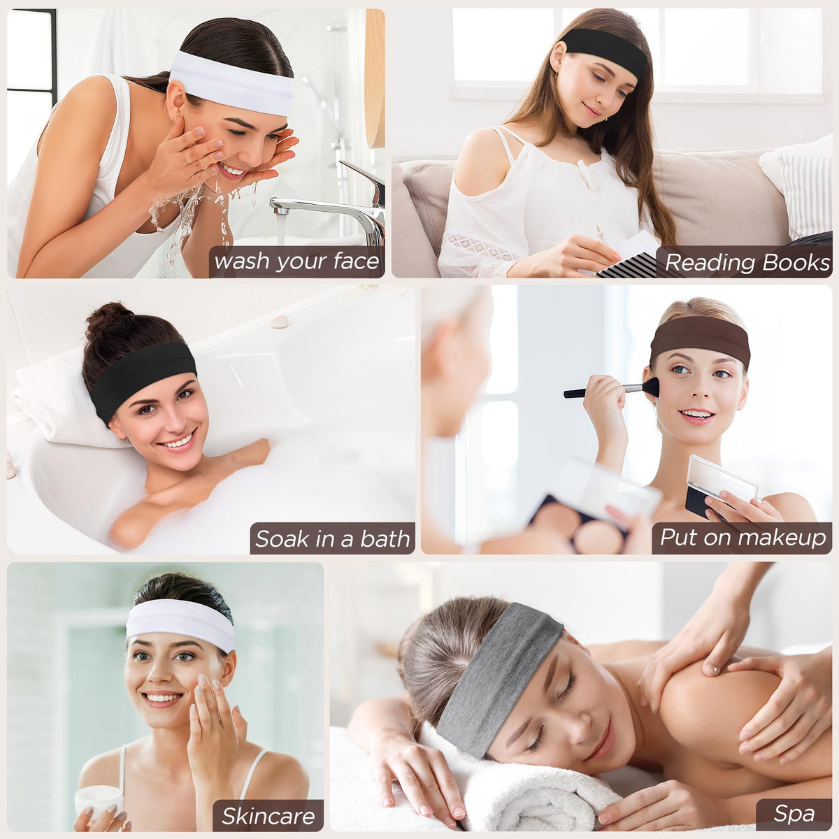 Ztomine Headbands for Women, 8pcs Stretchy Non Slip Soft Cotton Cloth Hair Bands for Sports, Workout, Yoga and Running