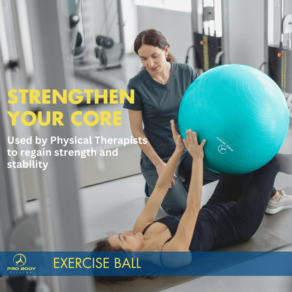 ProBody Pilates Exercise Ball - Multiple Sizes Gym Grade Balance Ball for Fitness, Workout, Pregnancy & Physical Therapy, Stability Yoga Ball Chair (Aqua, 45cm)