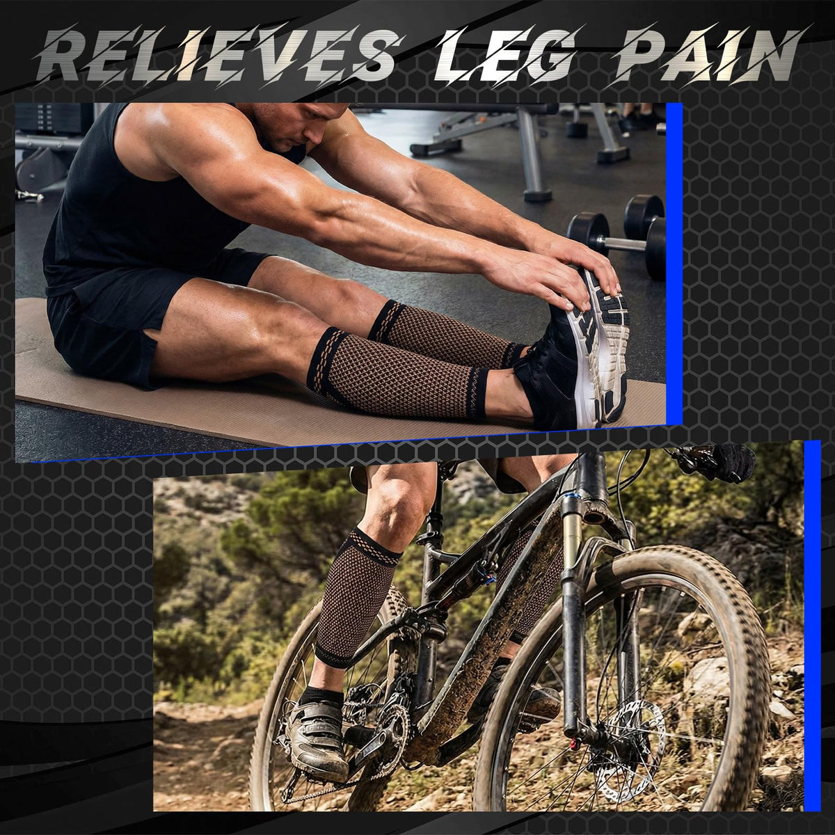 Funnysoft 4 Pairs Copper Calf Compression Sleeves for Men Women Knee Brace for Relieve Knee Pain Calf Support Brace Black Leg Compression Sock Support for Running Meniscus Tear Sports