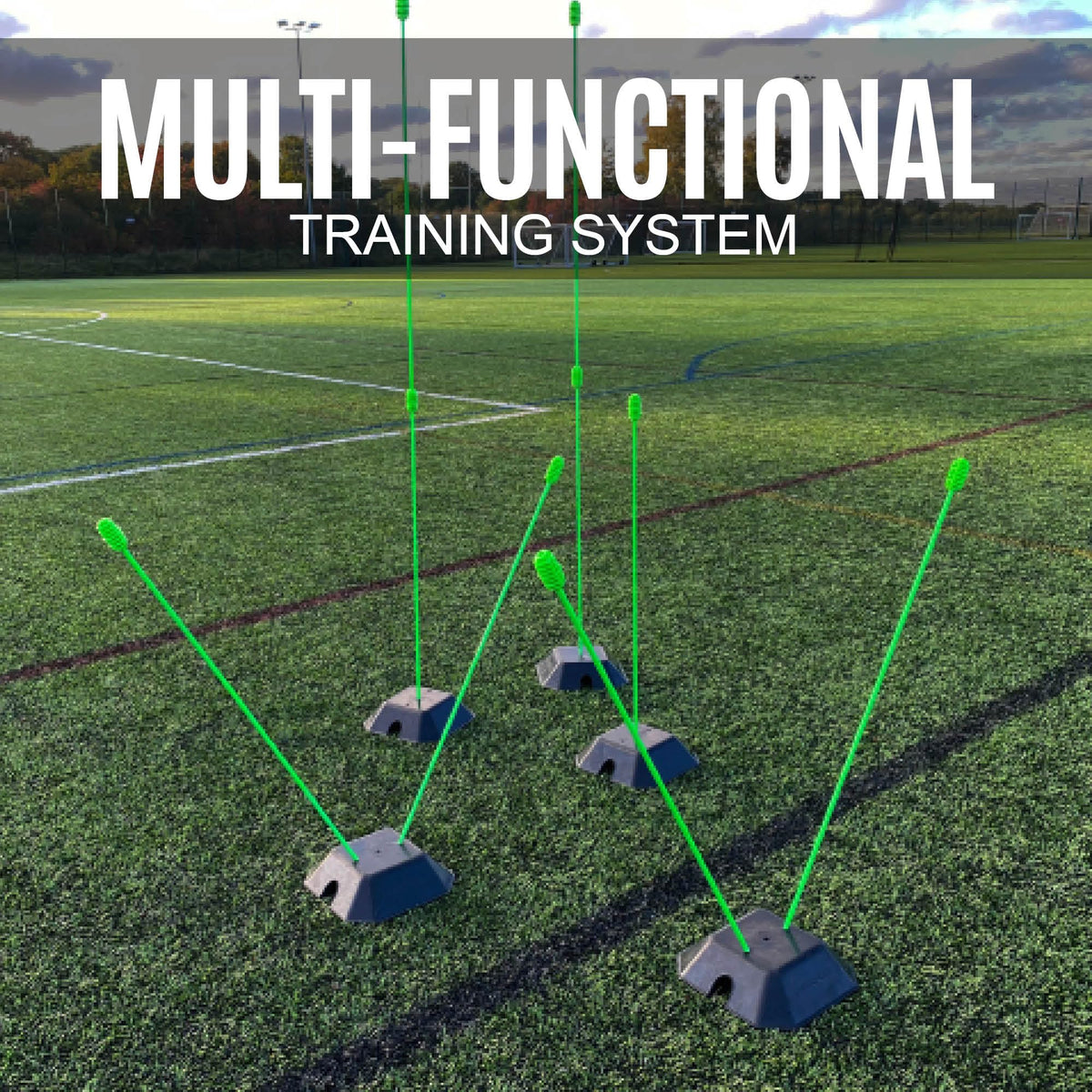 QUICKPLAY PRO Agility Poles Adjustable Height: use as (x10) 3FT Soccer Agility Training Poles OR (x5) 6FT Slalom Poles (Agility Poles x10 - for Grass)