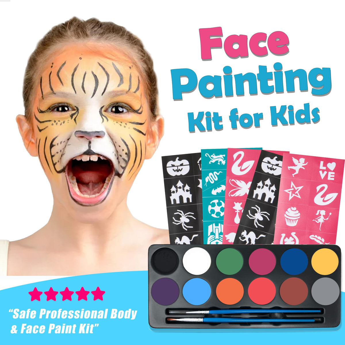 Maydear Face Painting Kit for Kids with 12 Colors Safe and Non-Toxic Large Water Based Face Paint (Matte)
