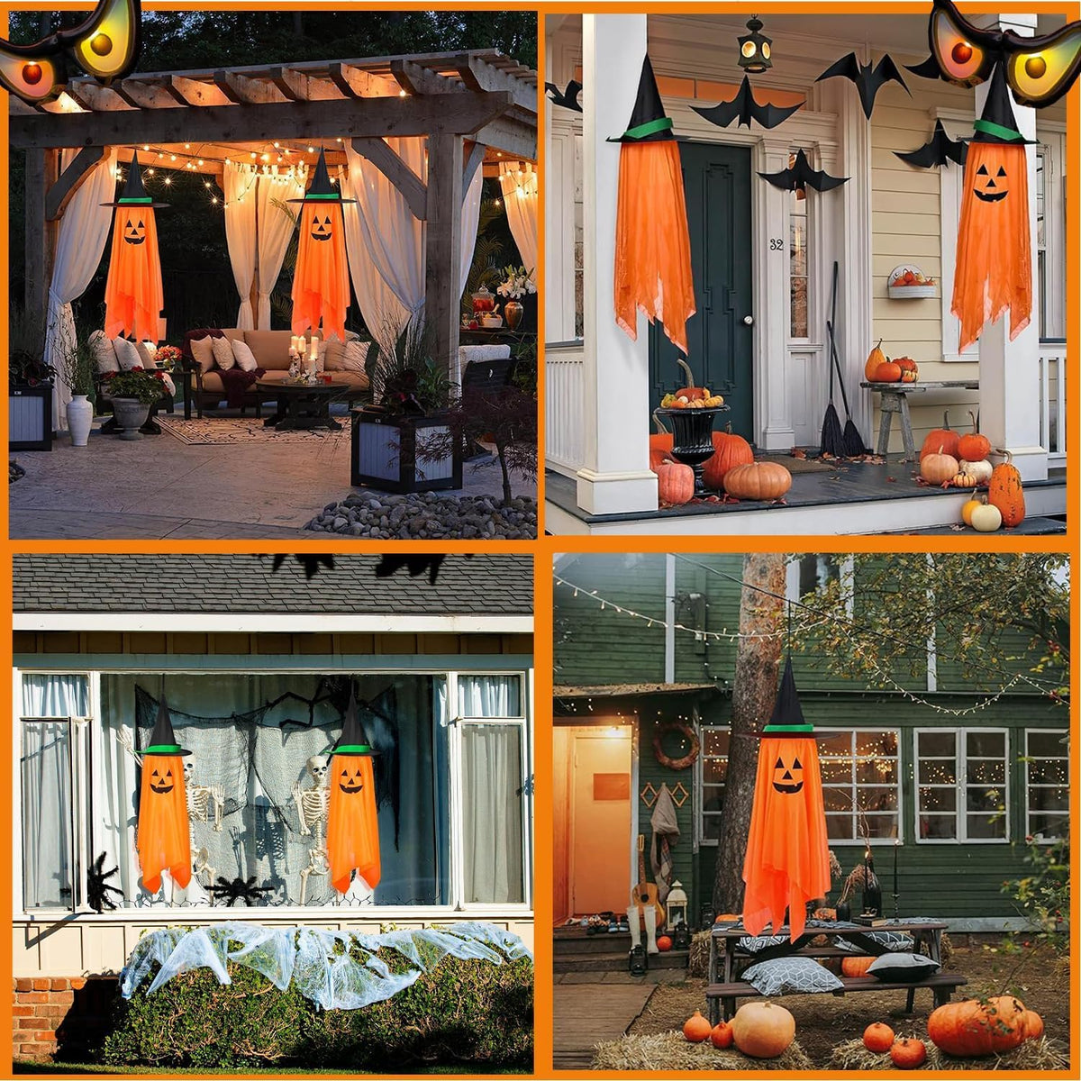 2 Pack Halloween Hanging Pumpkin Decorations Outdoor Hanging Pumpkin Witch Hats Ornaments for Home Garden Yard Party