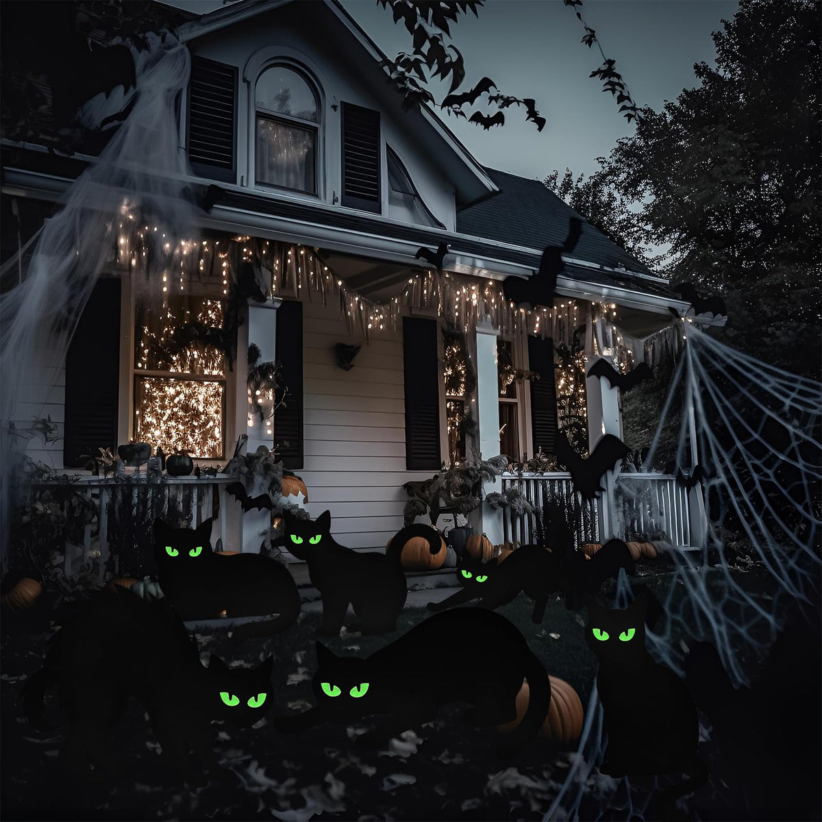 6 Pack Halloween Black Cat Yard Signs with Glowing Eye Stickers – Large Scary Cat Silhouette Decorations for Outdoor Lawn, Fence, Garden, Haunted House, Halloween Party Decor