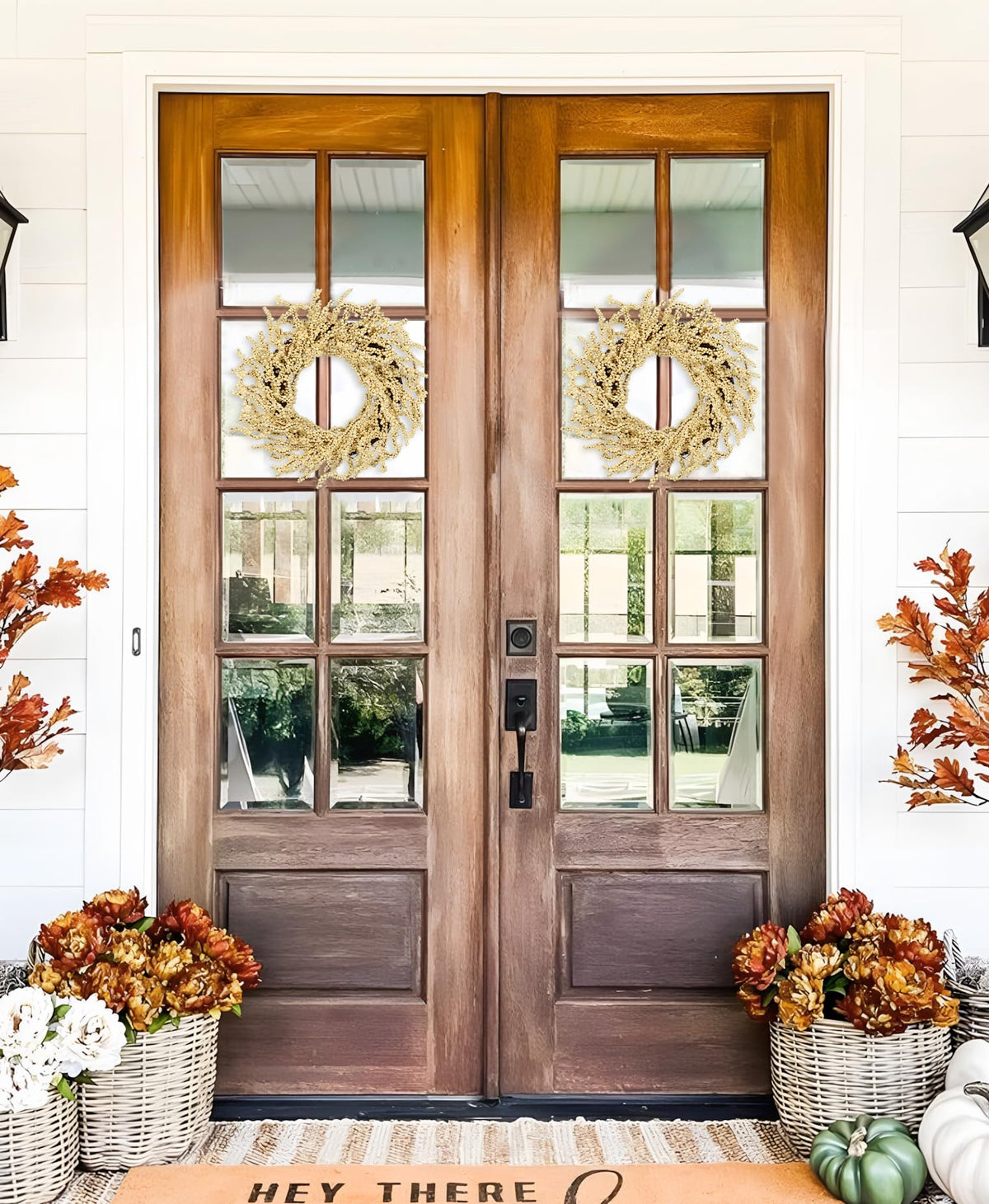 Briful 2 Pack Fall Berry Wreaths 12in Artificial Beige Foam Berry Wreath for Front Door Small Outdoor Fall Wreath for Autumn Home Wall Mantle Porch Thanksgiving Halloween Decor