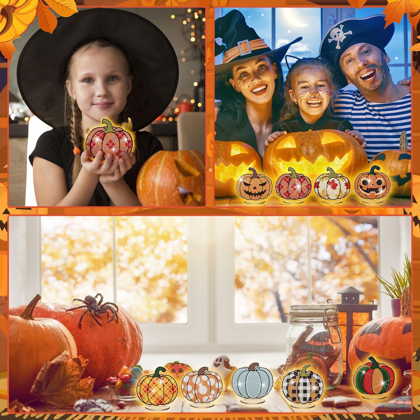 DoubleFill 9 Pcs Luminous Thanksgiving Diamond Painting Tabletop Decor Double Sided Thanksgiving Pumpkin Diamond Art Kits for Adults Glow in The Dark Pumpkin Centerpieces for Table Desktop DIY Crafts