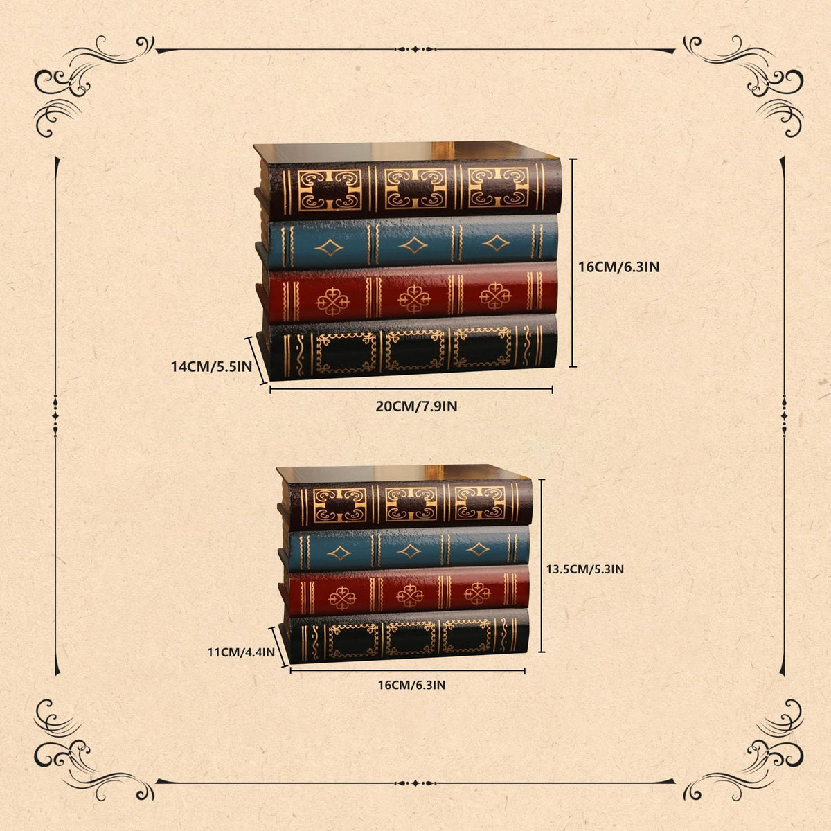 Blanc 2 Pcs Classic Brown Wooden False Book Box Storage Box, 7.87 x 6.3 x 5.51 inches, 1 kg Capacity Each, 2 Count