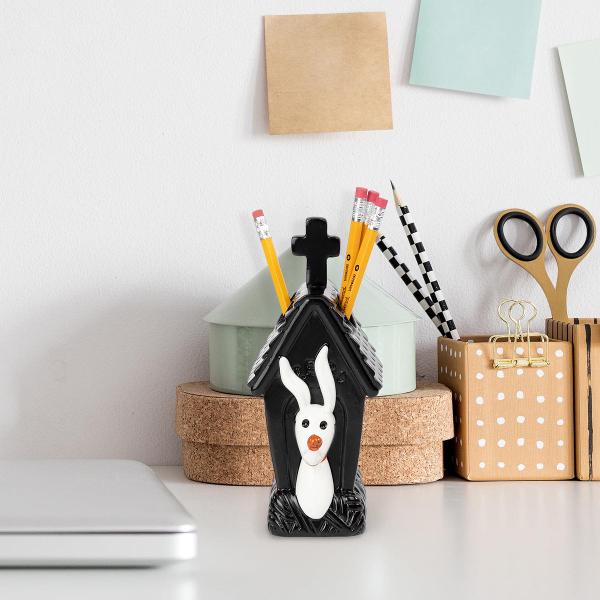 Jay Franco Disney Nightmare Before Christmas Organizer Set - 4 Piece Black and White Accessories Includes Resin Soap Dispenser, Sponge Holder, Toothbrush Holder and Tumbler - Bathroom Décor