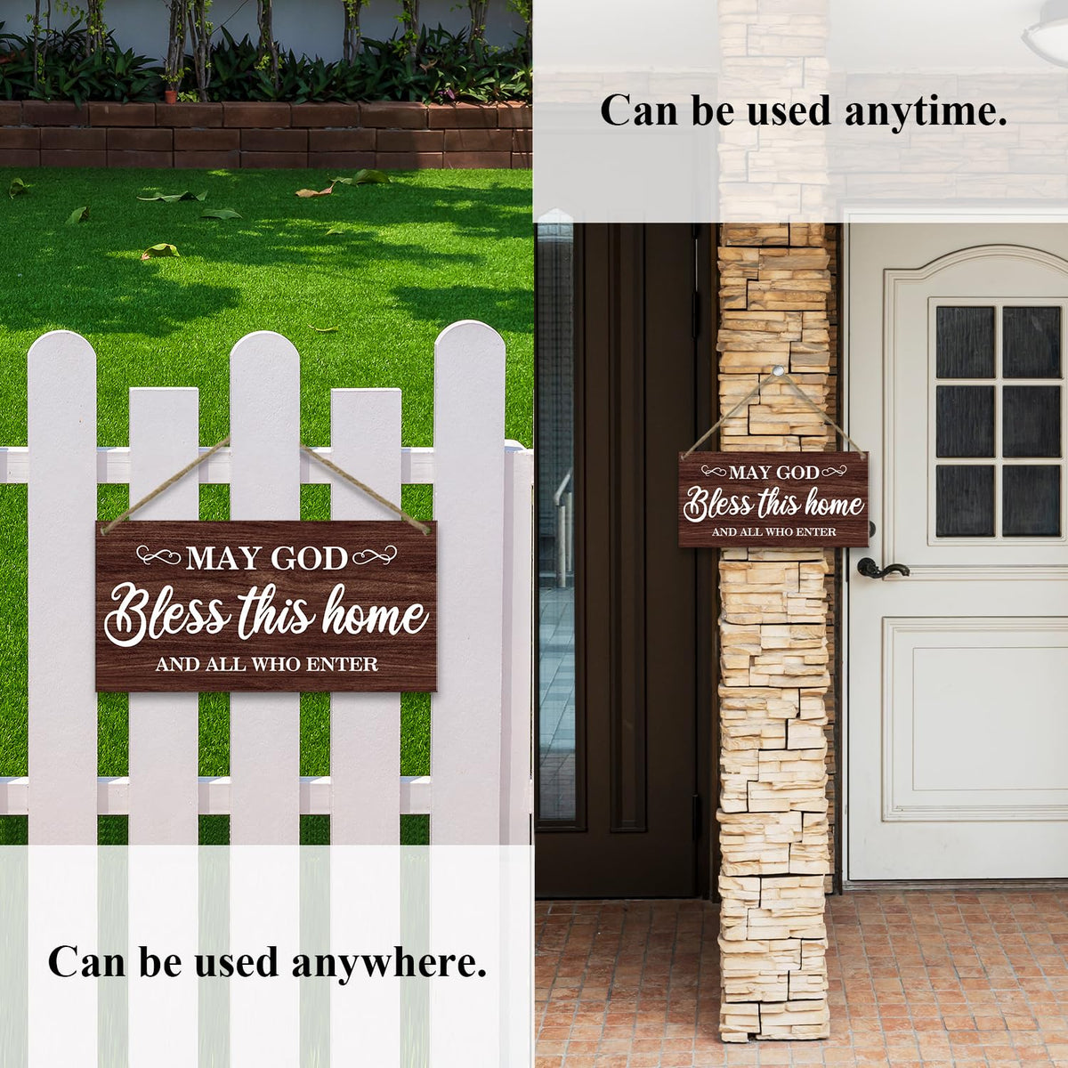Christian Wall Decor Wood Hanging Sign Plaque, Christian Home Decor House Warming Gift, God Bless This Home Religion Housewarming Gift for Front Door Living Room Entryway Porch -24