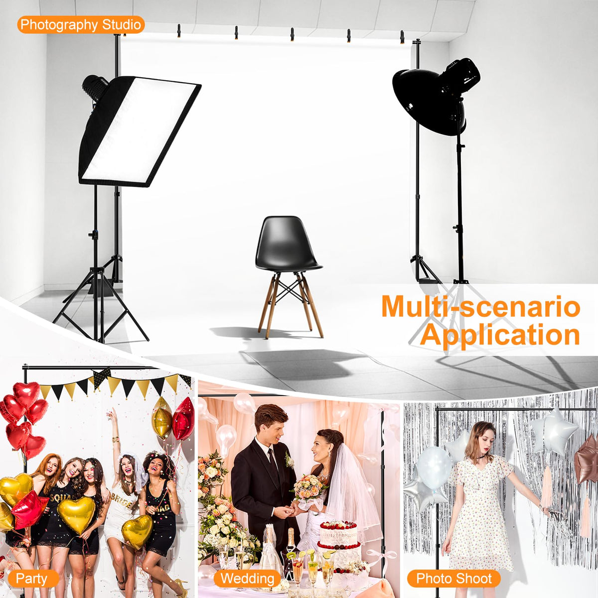 GLOSHOOTING Backdrop Stand, Photo Video Studio 10 x 10FT Adjustable Backdrop Stand, Background Support System Kit with 2 Crossbars, 6 Clamps, 2 Sandbags and Carry Bag for Photography Parties Wedding