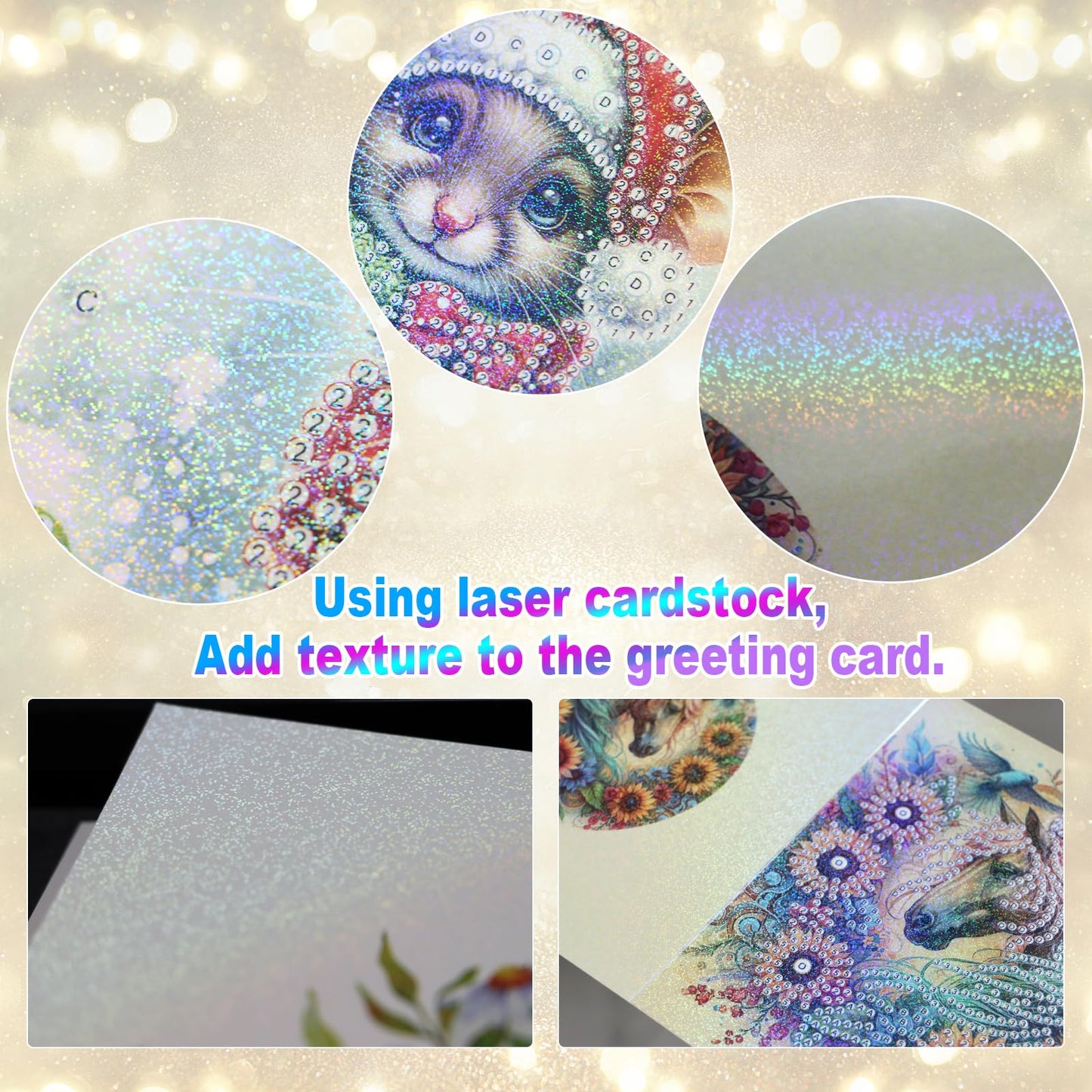 6 Pcs 5D Rhinestone Painting Greeting Cards Kits, Handmade Diamond Art Greeting Cards with Envelopes Holographic Laser Effect DIY Diamond Art Crafts Birthday Cards for Festival Celebrations (Religion)
