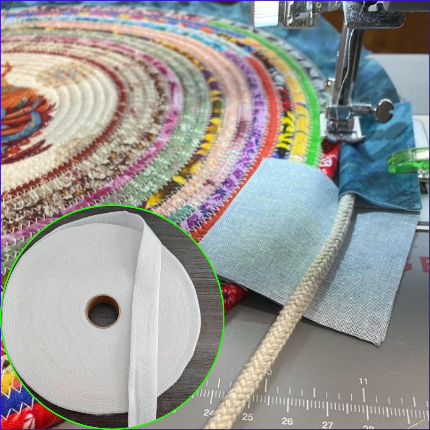 2 Rolls Jelly Roll Batting Strips for Rugs 2 1/4 InTotal 70 Yards, Needle Punched Cotton Blend Batting Roll with Fabric Tube Maker for Jelly Roll Rugs,Throw Rugs,Braided Rug,DIY