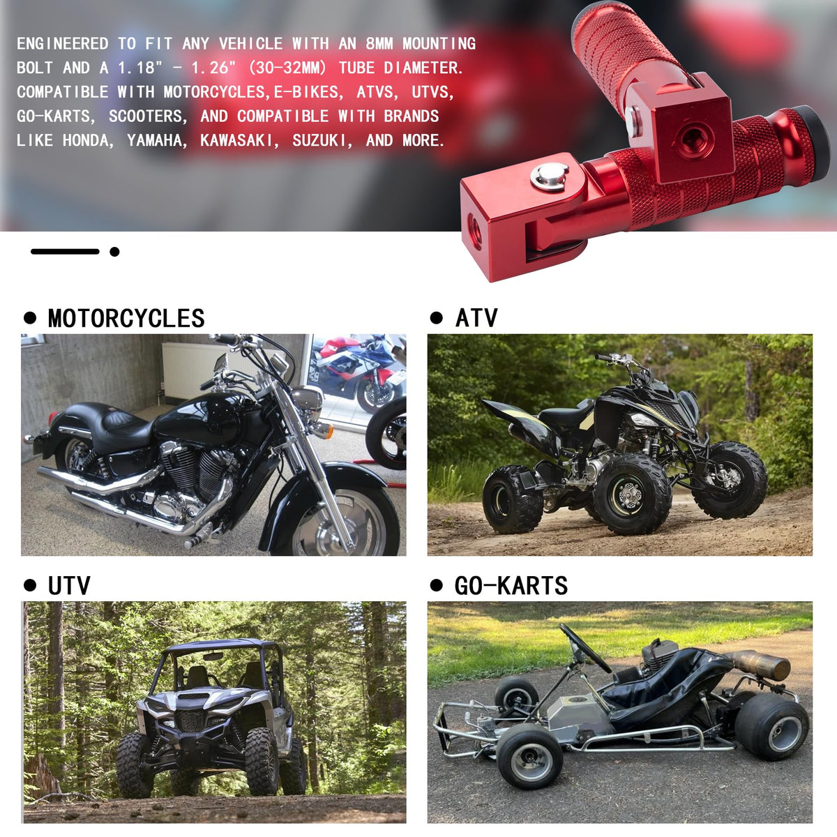 Universal 8mm Foot Pegs 90 Degree Foldable Motorcycle Footpegs CNC Anti-Skid Footrest compatible with Honda Yamaha Aprilia Suzuki Electric Car Motorbike Mini Bike Dirt Pit Bike Passenger Pedal (RED)