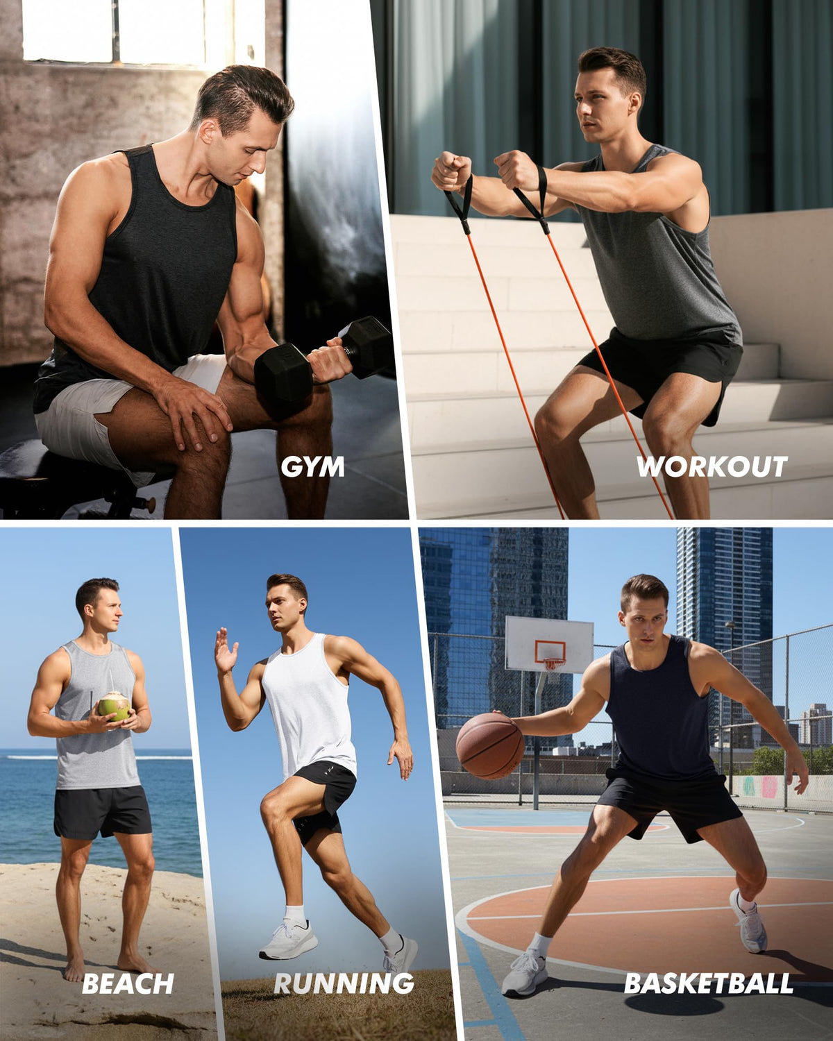 BOOJO 3 Pack Tank Tops Men - Summer Quick Dry Moisture Wicking Workout Muscle Sleeveless Shirts for Gym Beach Running