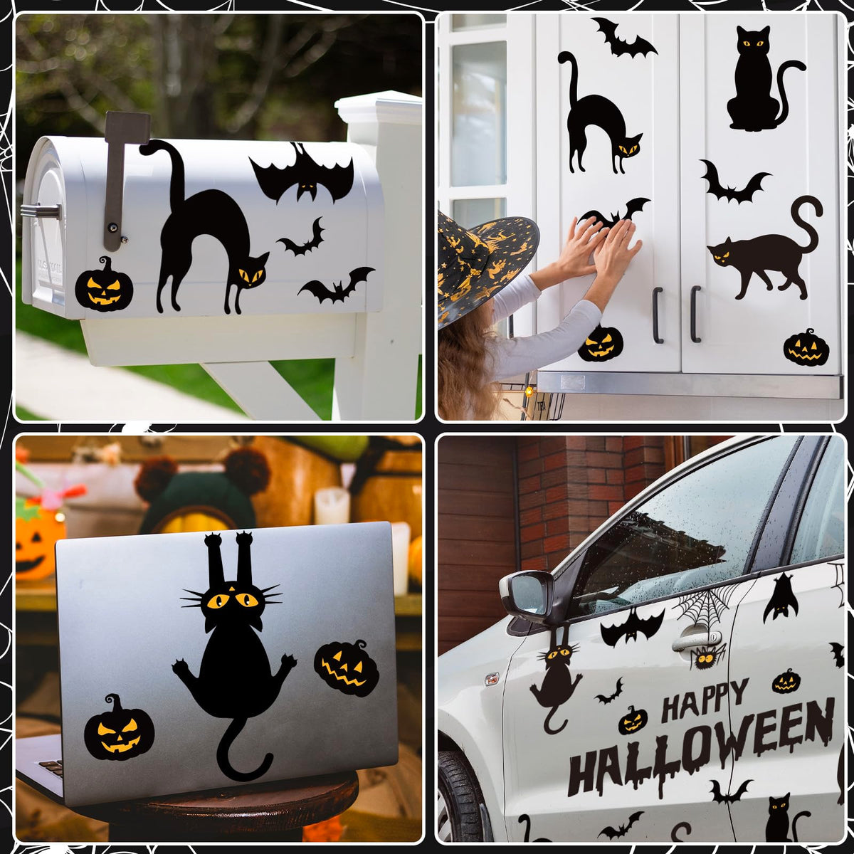 JarThenaAMCS 30 Pcs Halloween Garage Magnets Decoration Black Cat Bat Pumpkin Spider Web Garage Door Decals Magnetic Refrigerator Stickers for Halloween Party Home Car