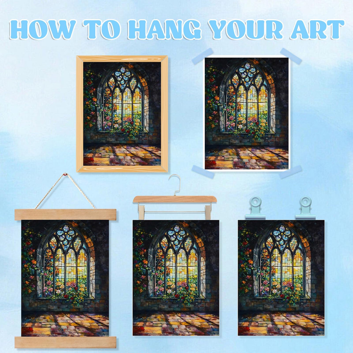 IZTAWEY Canvas Print Wall Art Gothic Cathedral Stained Glass Window Print Poster Artwork Aesthetic Home Wall Decor for Living Room Bathroom Bedroom Wall Art Unframed 12x16inch