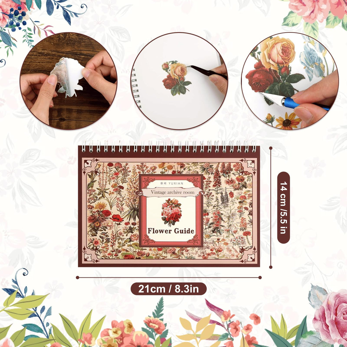 Zakrafo 100 Sheets Botanical Stickers, Vintage Nature Washi Stickers for Scrapbooking, Journal, Planner, Crafting
