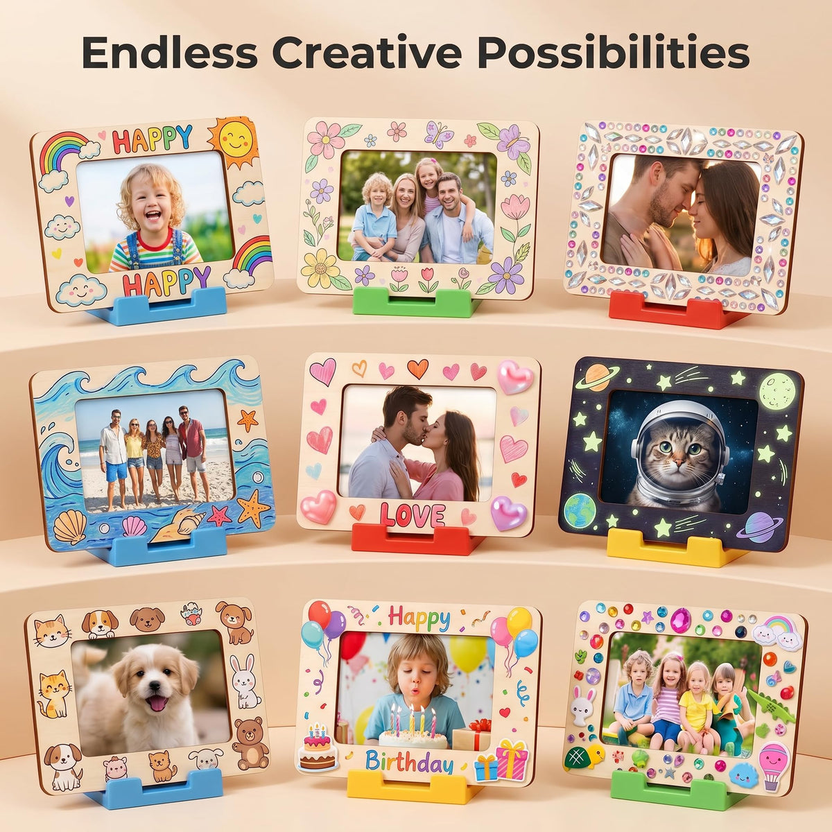 YOJO 12 Pack DIY Unfinished Wooden Picture Frame Kit, Mini Photo Frames with 12 Markers, Stickers, Magnetic Sheets, Stands & Clips for Fridge, Car Sun Visor & Desktop Decor, Creative Gift Set for Mother's Day Birthday Wedding