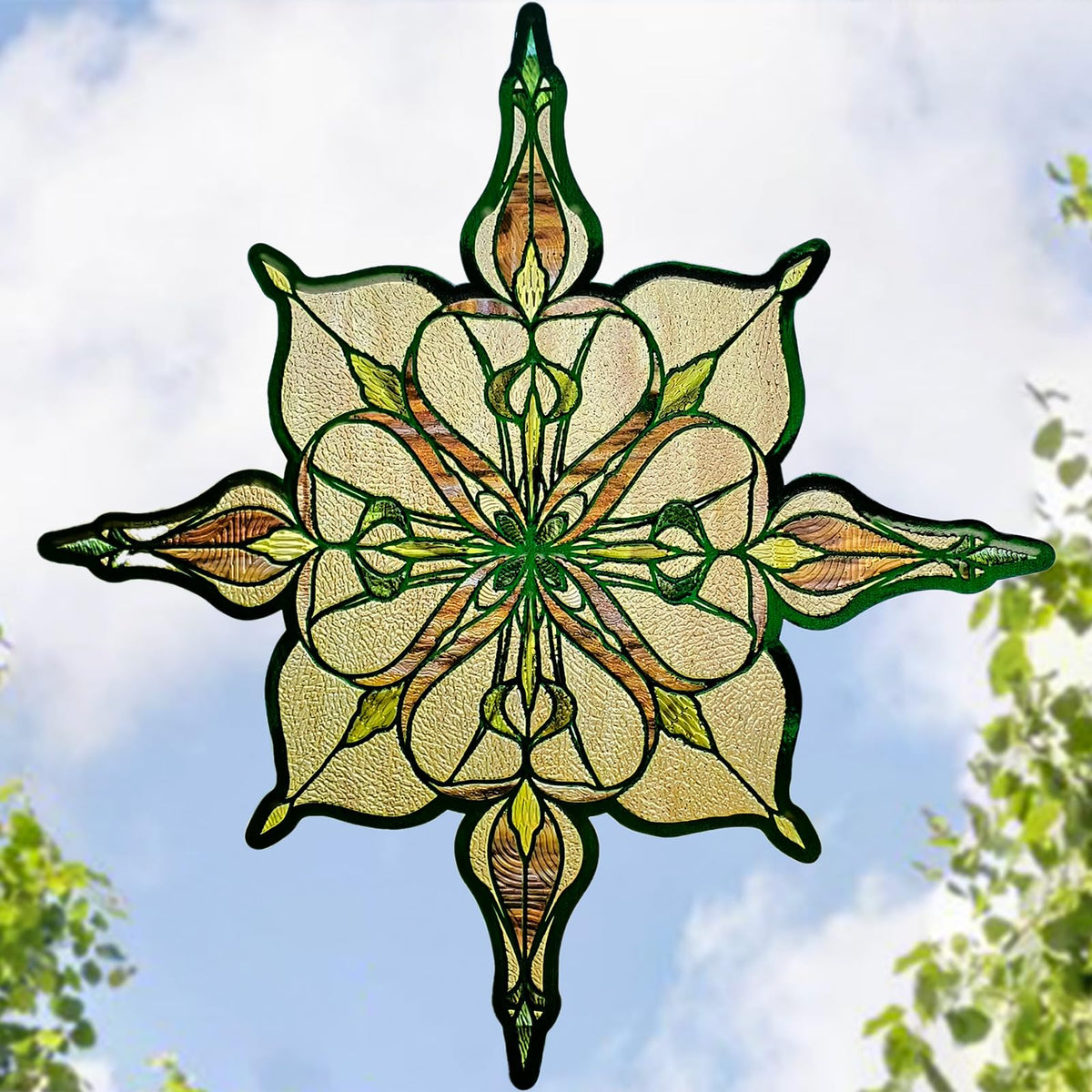 ADD.HERES Window Stickers, Stained Glass Window Privacy Film, UV Blocking Static Cling for Home Kitchen Office Bathroom, Amber Starry Light, 11.81" X 15.75"