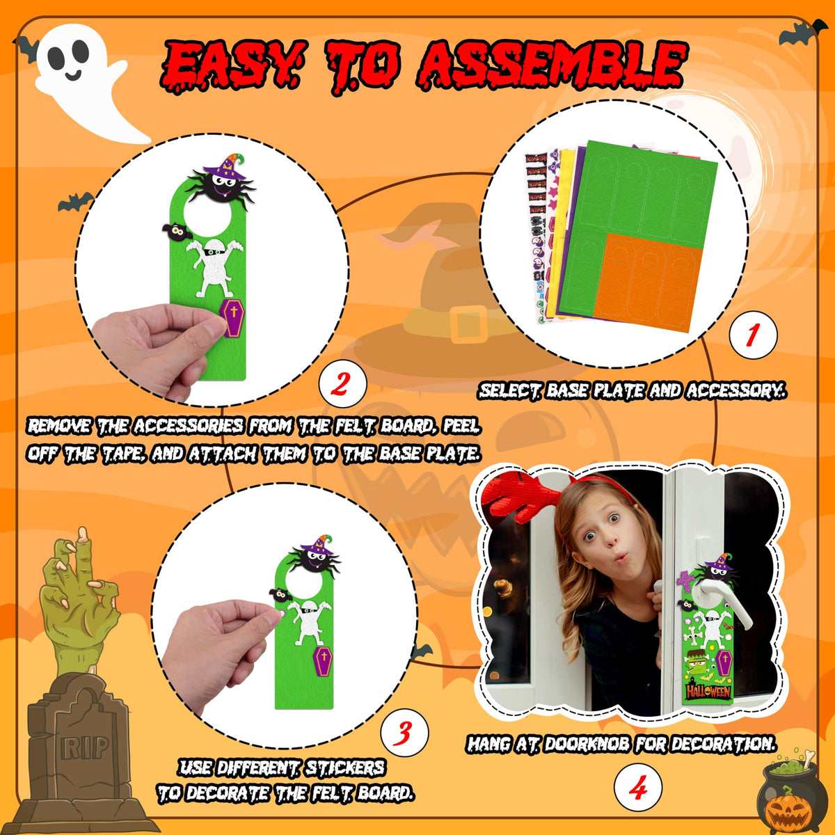 30Sets Halloween Crafts Doorknob Hanger DIY Arts and Craft Kit Classroom Activities Party Games Favors Bulk