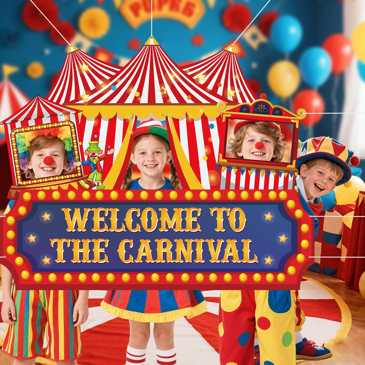 71 x 60 Inch Carnival Circus Theme Party Decorations Welcome To The Carnival Photo Banner Backdrop Background Circus Tent Ticket Photo Booth Selfie Frame for Halloween Decor Birthday Party Supplies