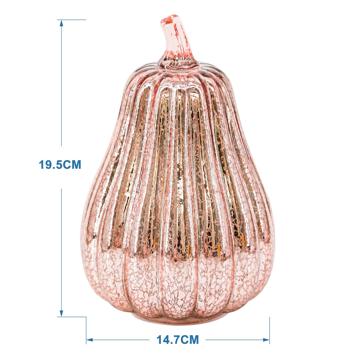 Romingo Mercury Glass Pumpkin Light with Timer for Halloween Pumpkin Decorations Fall and Thanksgiving Decor, Rose Gold, 8.7 inches