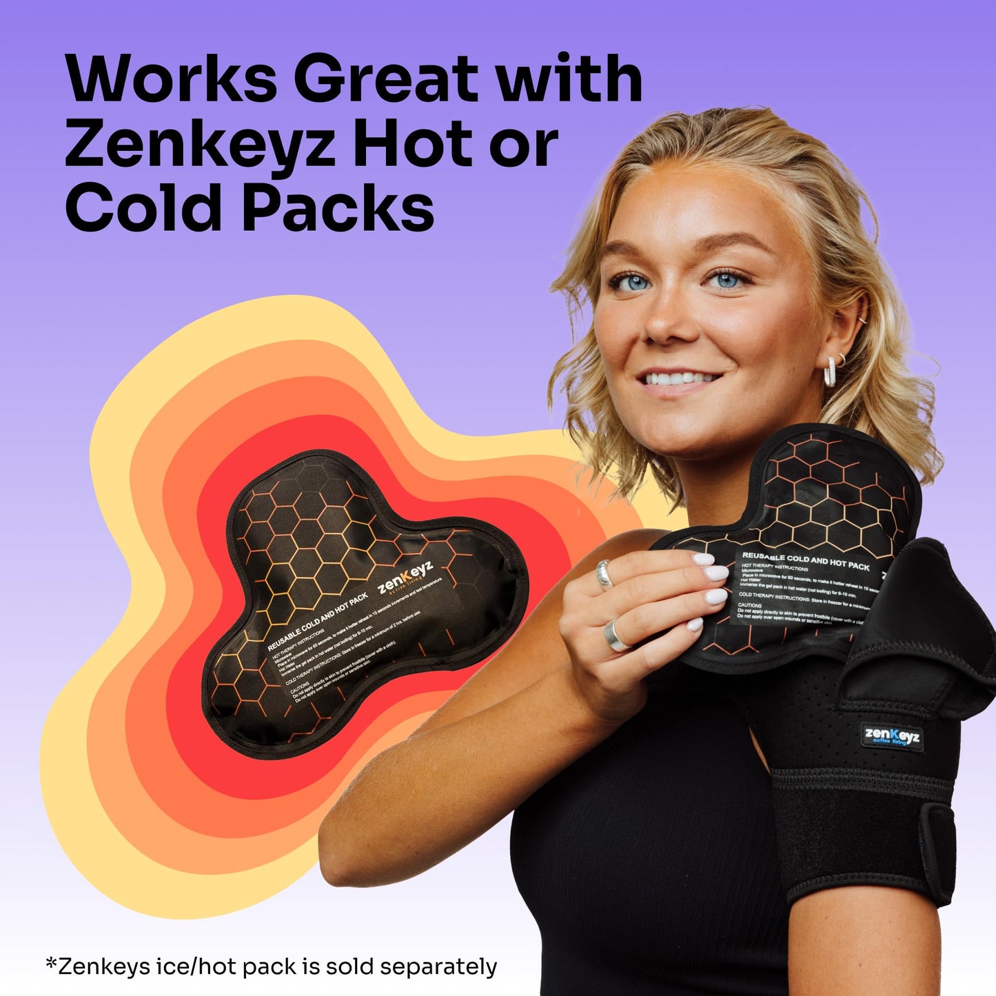 ZENKEYZ Shoulder Brace for Men & Women - Size L/XL (Chest 38-50") - Black/Copper - Copper-Infused Compression Sleeve & Rotator Cuff Support - Adjustable Strap with Ice/Heat Pocket - Sturdy Arm Sling for Joint Stability
