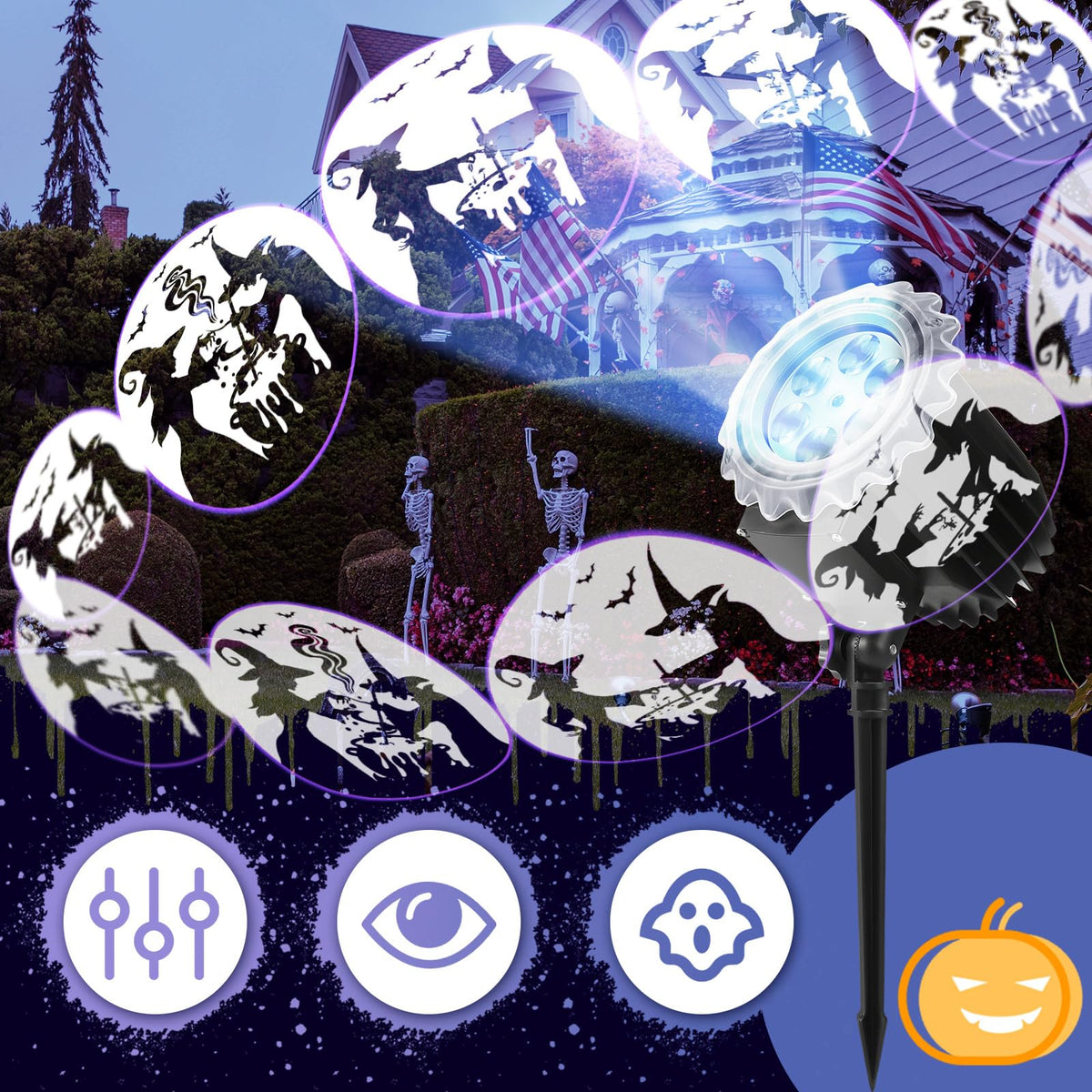 Lingvee Halloween Projector Light with 1 Film Slides Holiday LED Projector Lights Outdoor Reflectors Waterproof Landscape Decorative Rotation Lighting Movement Projection Lamp(Witches Poison)