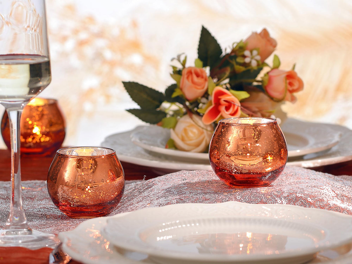 LAMORGIFT 24 Pcs Burnt Orange Candle Holders- Mercury Glass Candle Holders for or Boho Wedding Centerpieces, Bridal Shower, Party Table Decor, Fall and Holiday Home Decoration