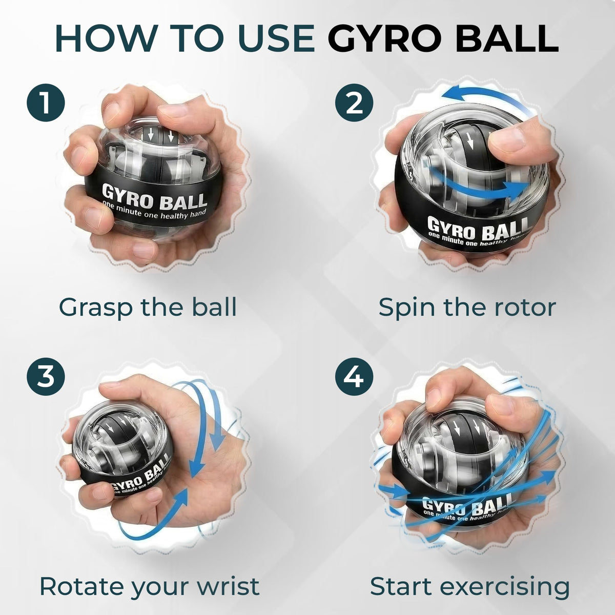 Torque Ball Wrist Trainer, Gyro Ball Hand Exerciser 20,000โ30,000 RPM, Adjustable 15โ77 lbs Resistance, Forearm Strengthener for Grip, Wrist & Arm Training, Wrist Strengthener Portable Fitness Ball with Strap