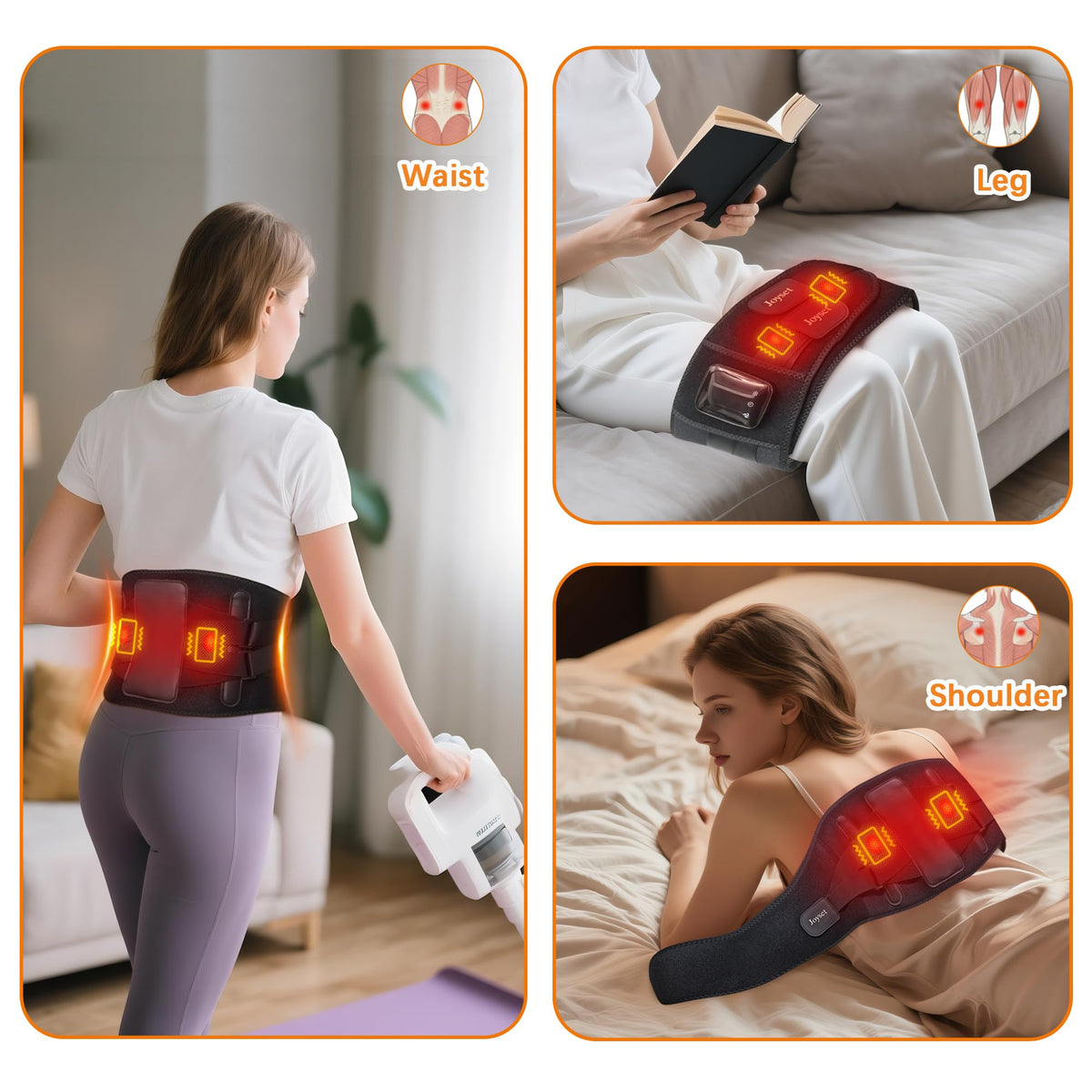 Joyset Cordless Heating Pad for Back Pain Relief,47-60" Lower Back Massager with 5 Heat 5 Vibration,Portable Wearable Heating Pad for Cramps,Birthday Gifts for Women Men Mom Dad(Black)