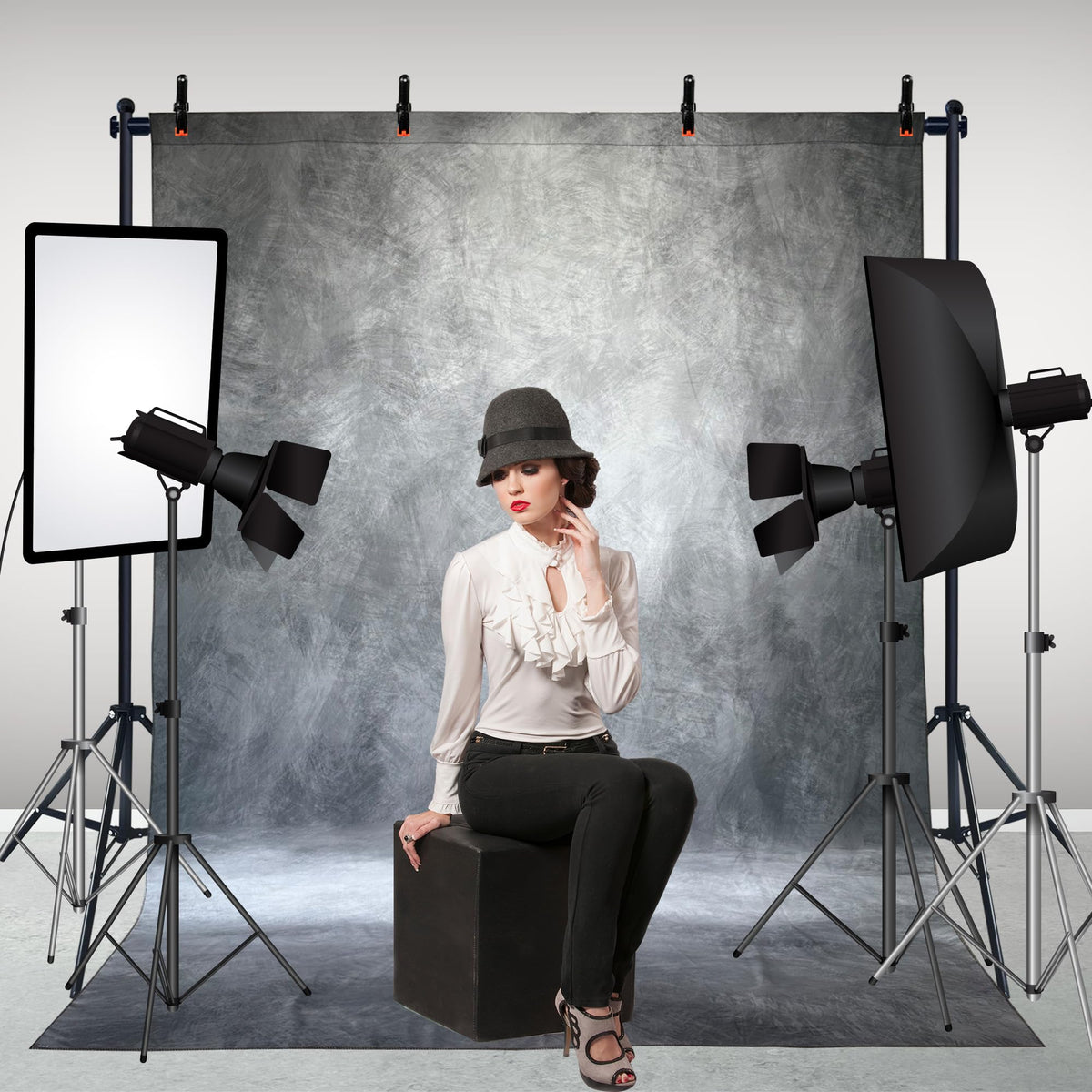 6.5x6.5 ft Photo Backdrop Stand with 6Wx8H ft Abstract Backdrop,Grey