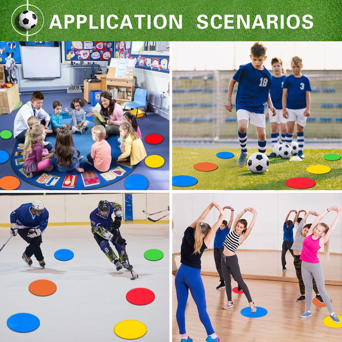PIKZH Poly Spot Markers 9.05 inch 12 Pcs Non-Slip Rubber Agility Training Markers Floor Dots Flat Field Cones for Football, Soccer, Basketball, School Exercise Drills, Dance Practice