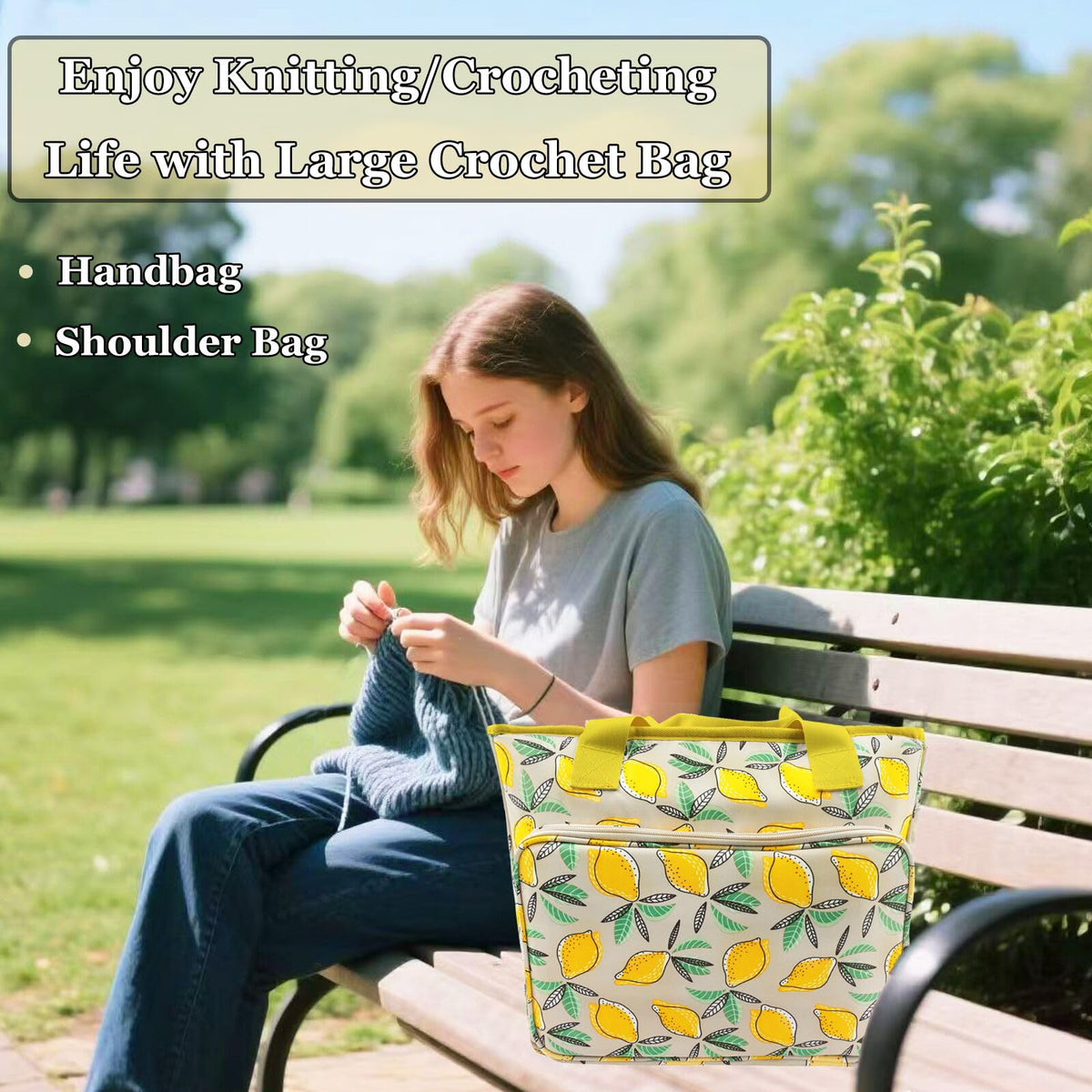 Mdoker Knitting Bags and Totes Organizers Large Crochet Bag Lightweight Yarn Bags for Travel Yarn Storage Organizers for Crochet Hooks,Yarn,Knitting & Crochet Supplies (Yellow Lemon)