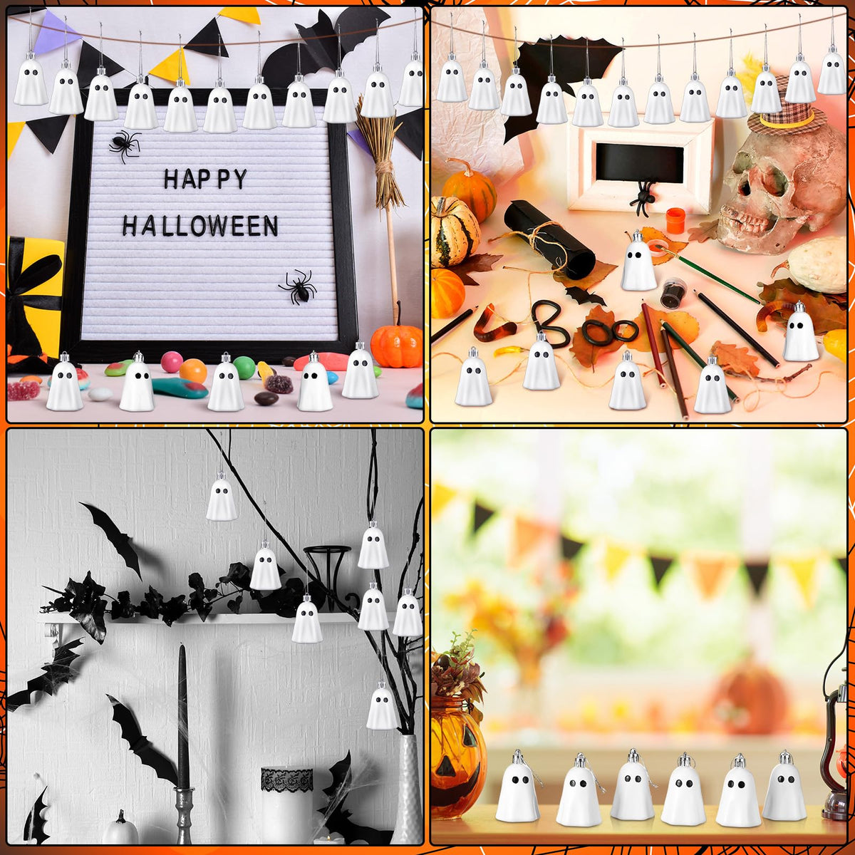 Tigeen 24 Pcs Halloween Hanging Ornaments Cute Ghost Decoration Halloween Tree Decoration Plastic Decorative Mini Ghost Ornaments for Home Tree Party Supplies (Cute,White)