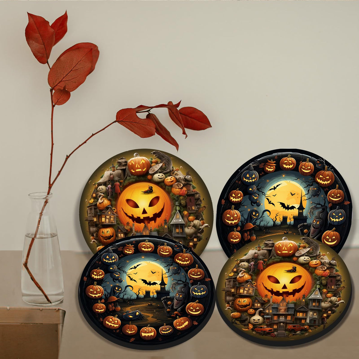 Tucocoo Stove Burner Covers, Happy Halloween Pumpkin Gas Stove Burner Covers Set of 4, 8 Inches and 10 Inches Stove Top Covers for Electric Stove Metal Stove Cover, Abstract Kitchen Cooktop Decor