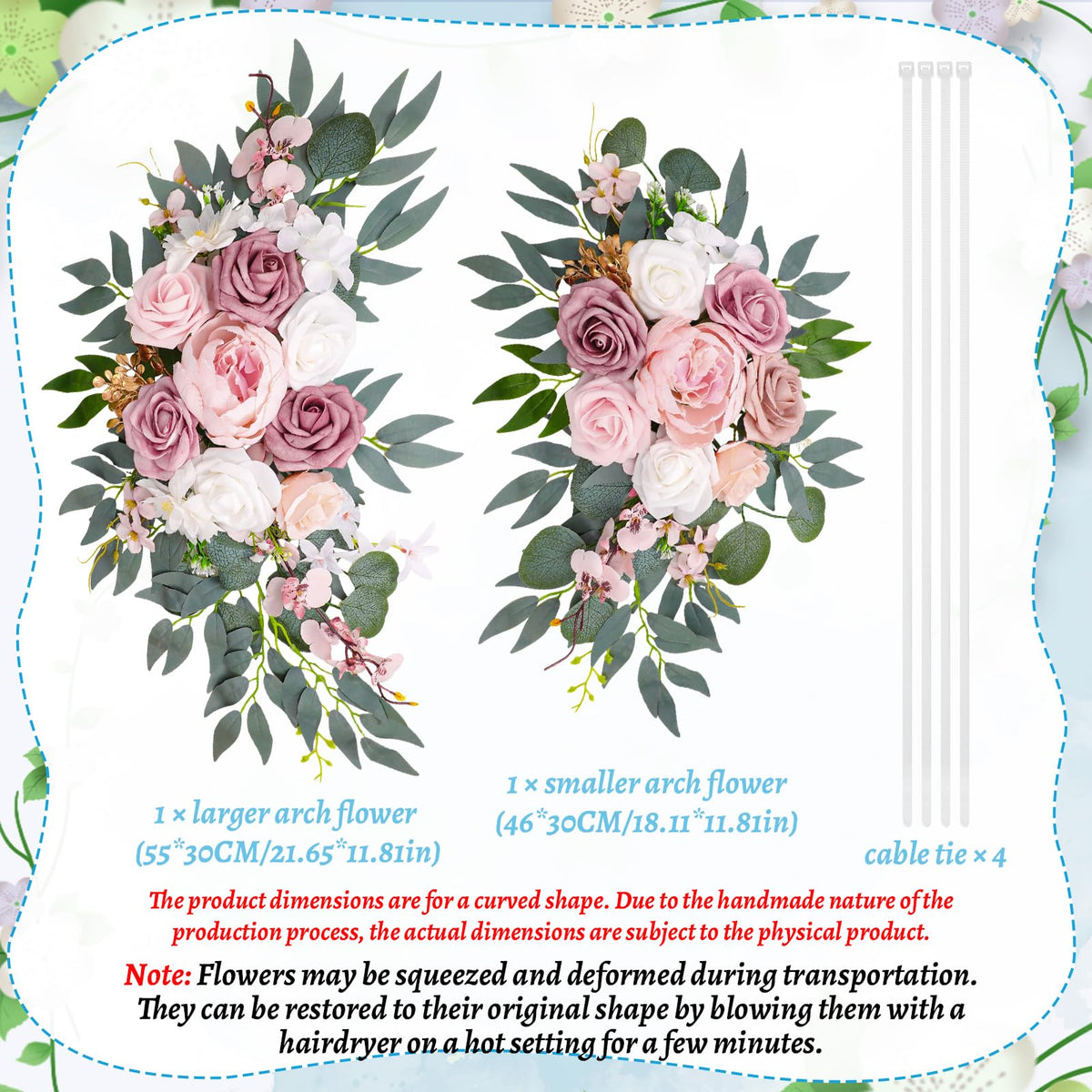 Wedding Arch Decorations 2 Pack - Reusable Artificial Hanging Flowers Floral Swag Greenery Garland for Wedding Welcome Sign Backdrop Bridal Ceremony Reception Backdrop Decoration, Baby Shower