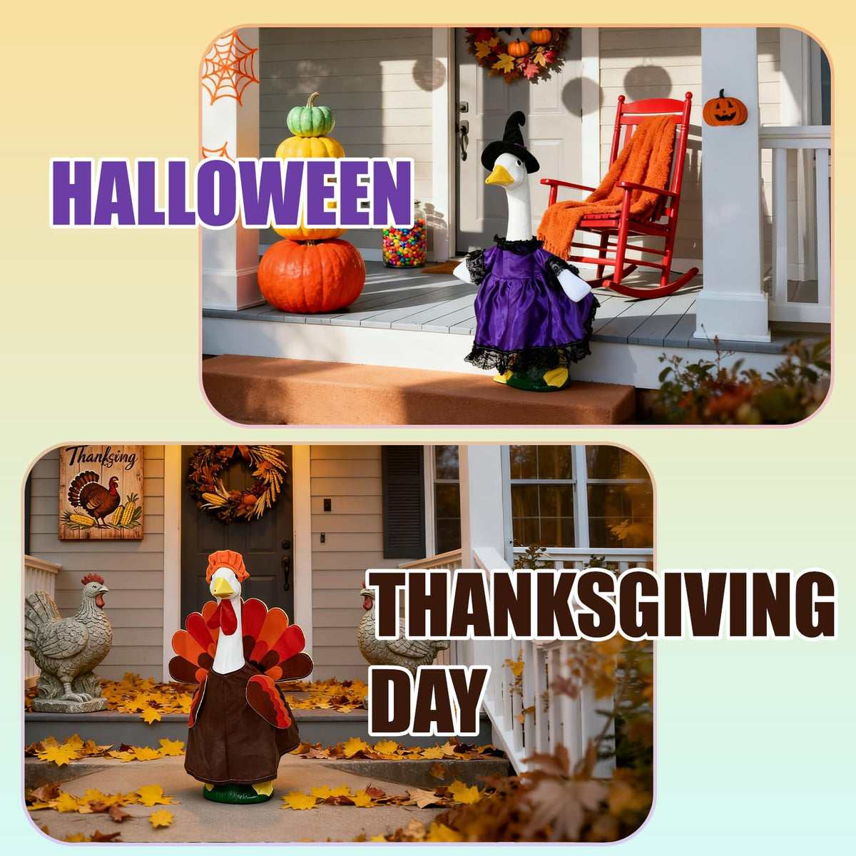 Lafans 8 Set Holiday Porch Goose Outfits Kit for Year-Round Decor: Christmas, Halloween, Thanksgiving, 4th of July, Valentineās, Easter, St. Patrickās Day & Winter Ski Suit(23inch)