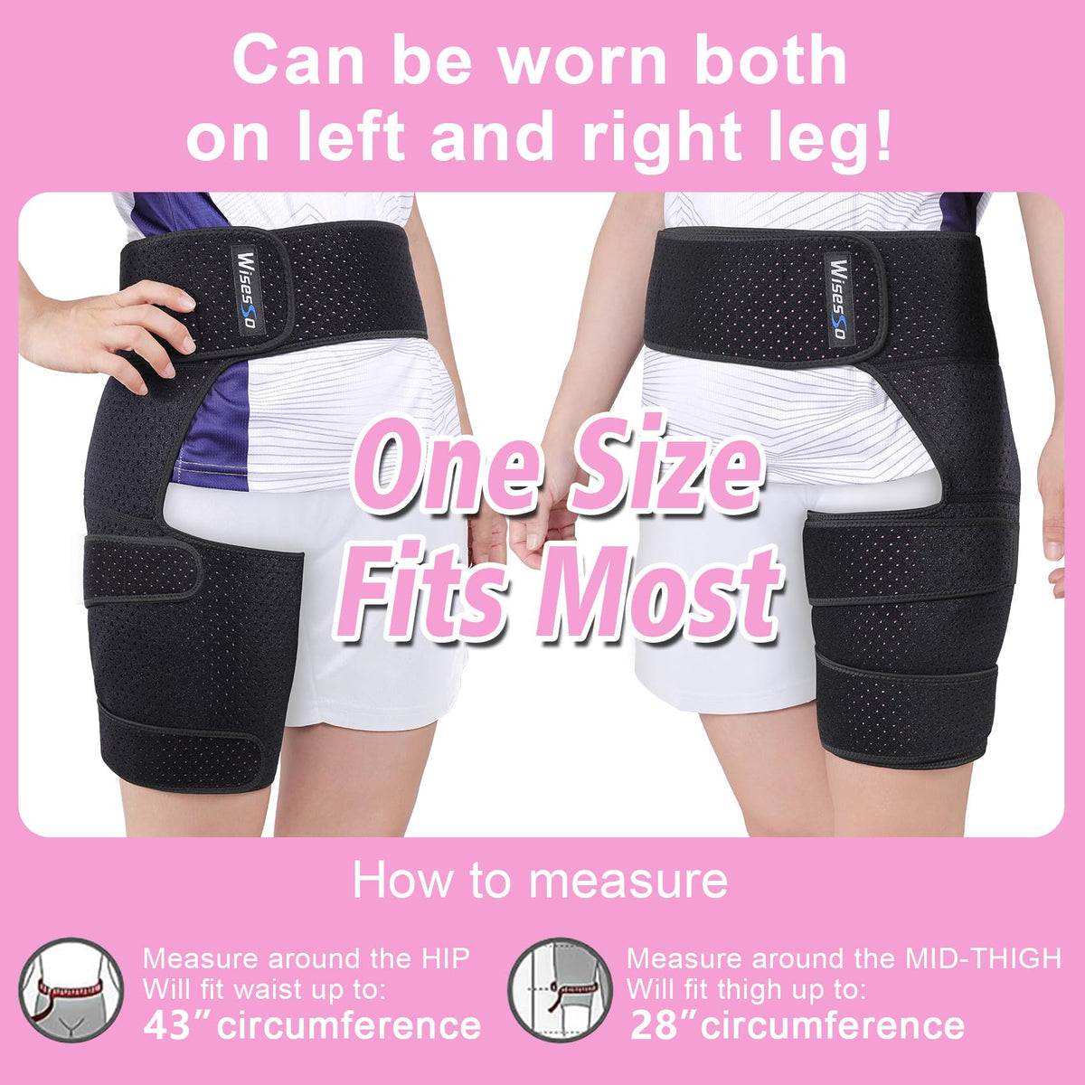 Wisesso Hip Brace, Groin Wrap Hip Braces for Sciatica Pain Relief, Thigh Support for Groin, Thigh, Hamstring, Pulled Muscle Injury, Sciatic Nerve Brace For Men and Women, Pink