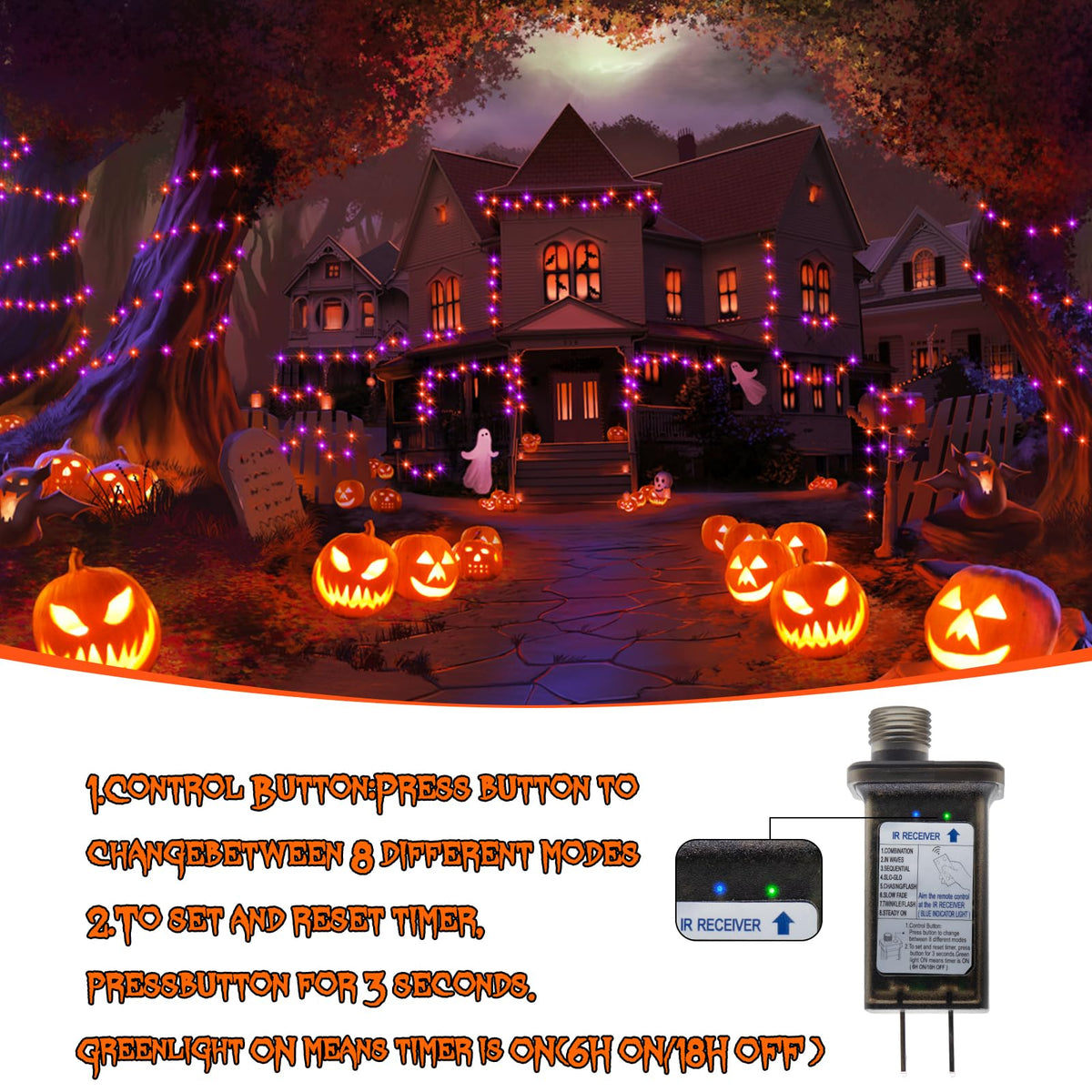 2 Pack Halloween Fairy Lights Plug in, 33Ft 100 LED Micro Starry String Lights with Remote Timer 8 Modes, IP68 Full Waterproof Twinkle Lights for Indoor Halloween Decor (Orange Purple)