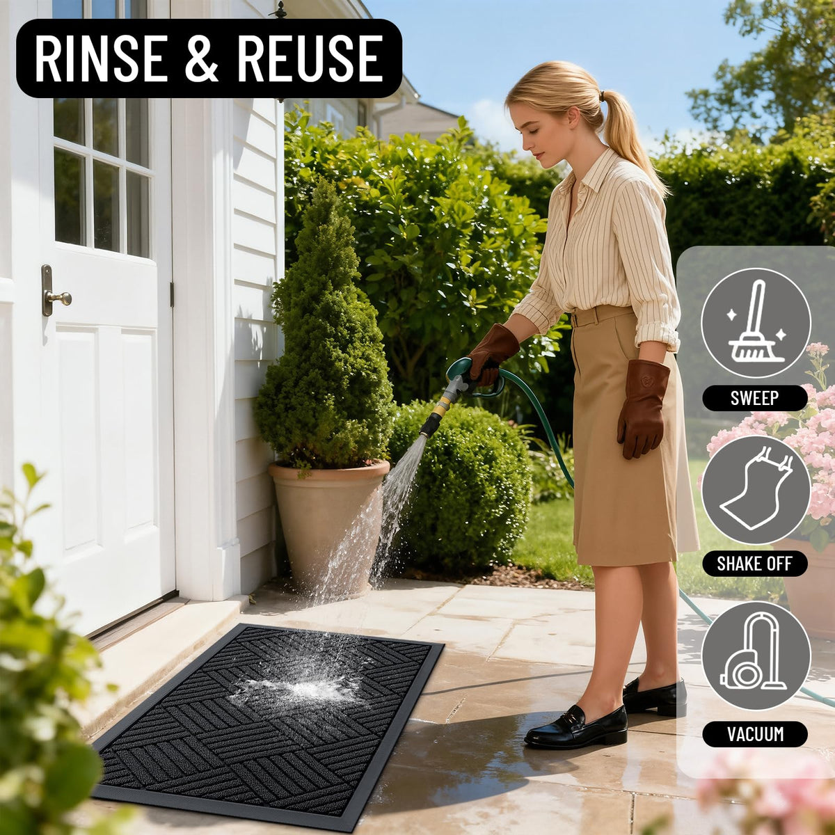 OLANLY Front Door Mat Outside Entrance 29.5x17, Absorbent, Heavy Duty Sturdy Natural Rubber Doormat Indoor Outdoor, Stain and Fade Resistant, Non-Slip Low Profile Floor Mat for Entryway, Black Diamond