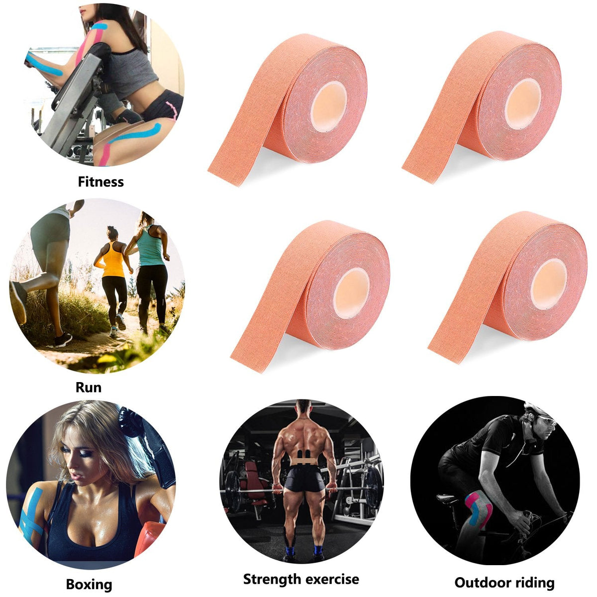 Kinesiology Recovery Therapeutic Tape, Waterproof Muscle Support for Athlete,Sports Injury Tape 1 inch x 16.4 ft / 2.5cm x 5m (Beige 4 Pack)