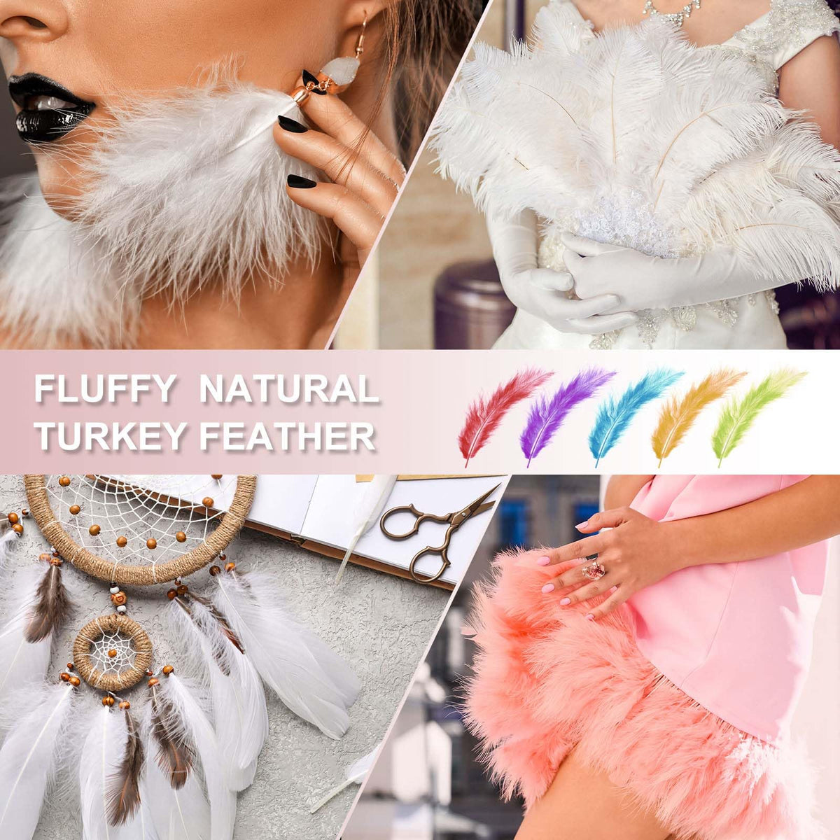 PATIKIL 200 Pack Fluffy Turkey Marabou Feathers,4-6 Inches Golden Natural Turkey Feathers for Crafting Dream Catcher Fringe Trim Fly Tying Party Decorations