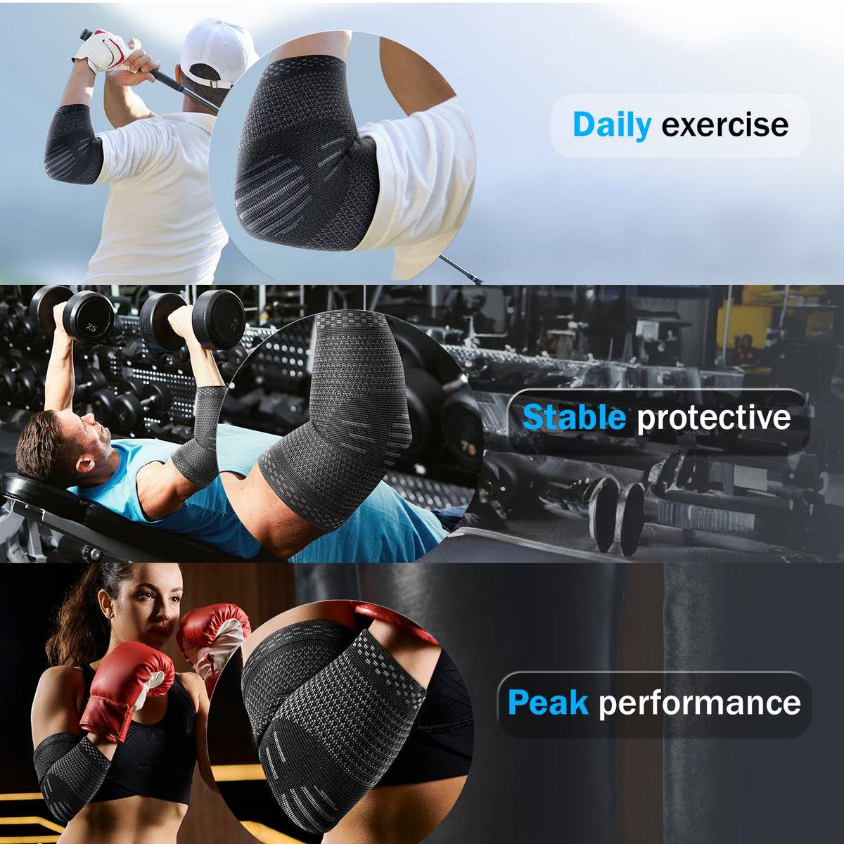 POWERLIX Elbow Brace Compression Support - Elbow Sleeve for Tendonitis, Tennis Brace and Golfers Treatment, Arthritis, Workouts, Weightlifting – Reduce Elbow Pain (Black, S)