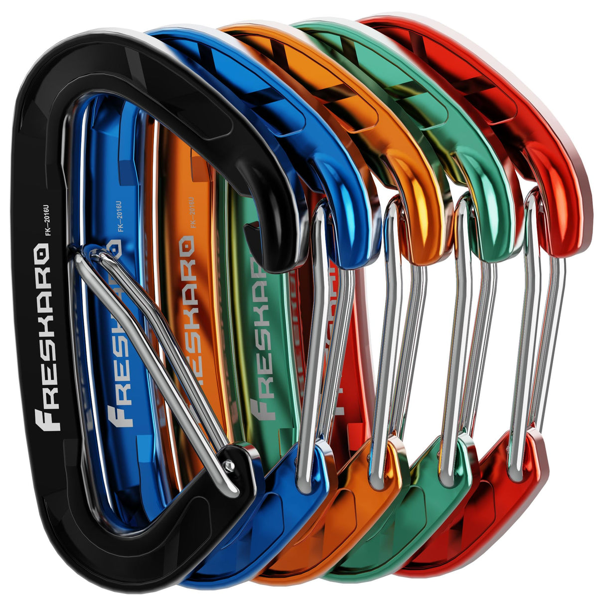 FresKaro Wiregate Carabiner Clip, 15kN Wire Gate Caribeener Heavy Duty, Caribeaner Spring Snap Hook, Strong, Lightweight, 5Pack for one of Each Color,Keychain, Key, Gym, Dog Collar, Outdoor Camping