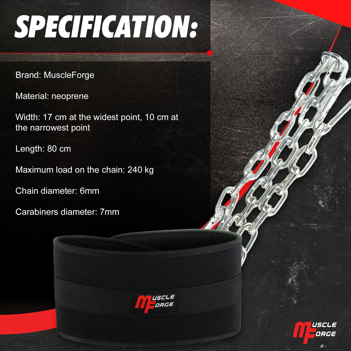 MuscleForge Weighted Dip Belt, Weight Lifting Pull Up Belt up to 530 lbs for Weighted Pullups with Chain and Carabiner, for Men, Strength Training, Bodybuilding