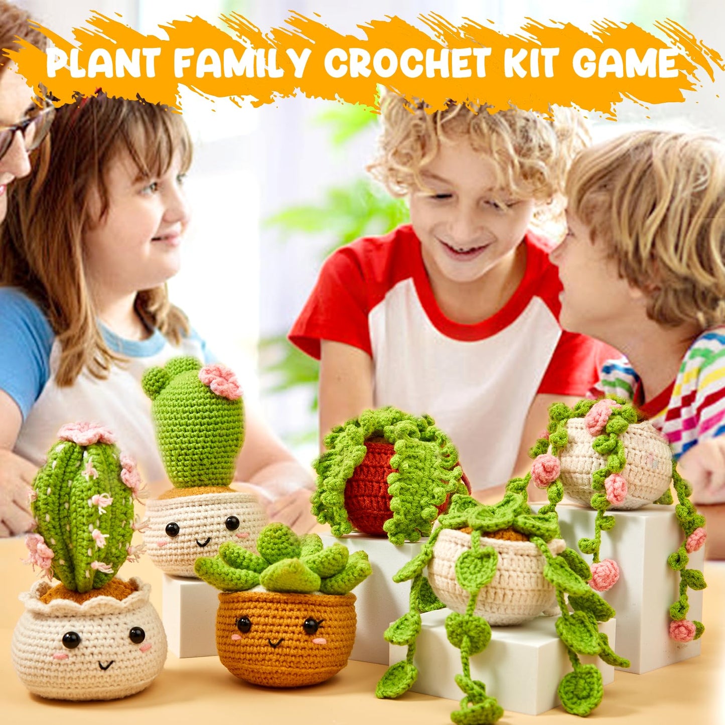 MAGIMUSE Crochet Kit for Beginners, Crochet Starter Kits, Amigurumi Craft Knitting Crocheting Kits with Step-by-Step Video Tutorials, 6 Pack Hanging Potted Plants Family(40%+ Yarn